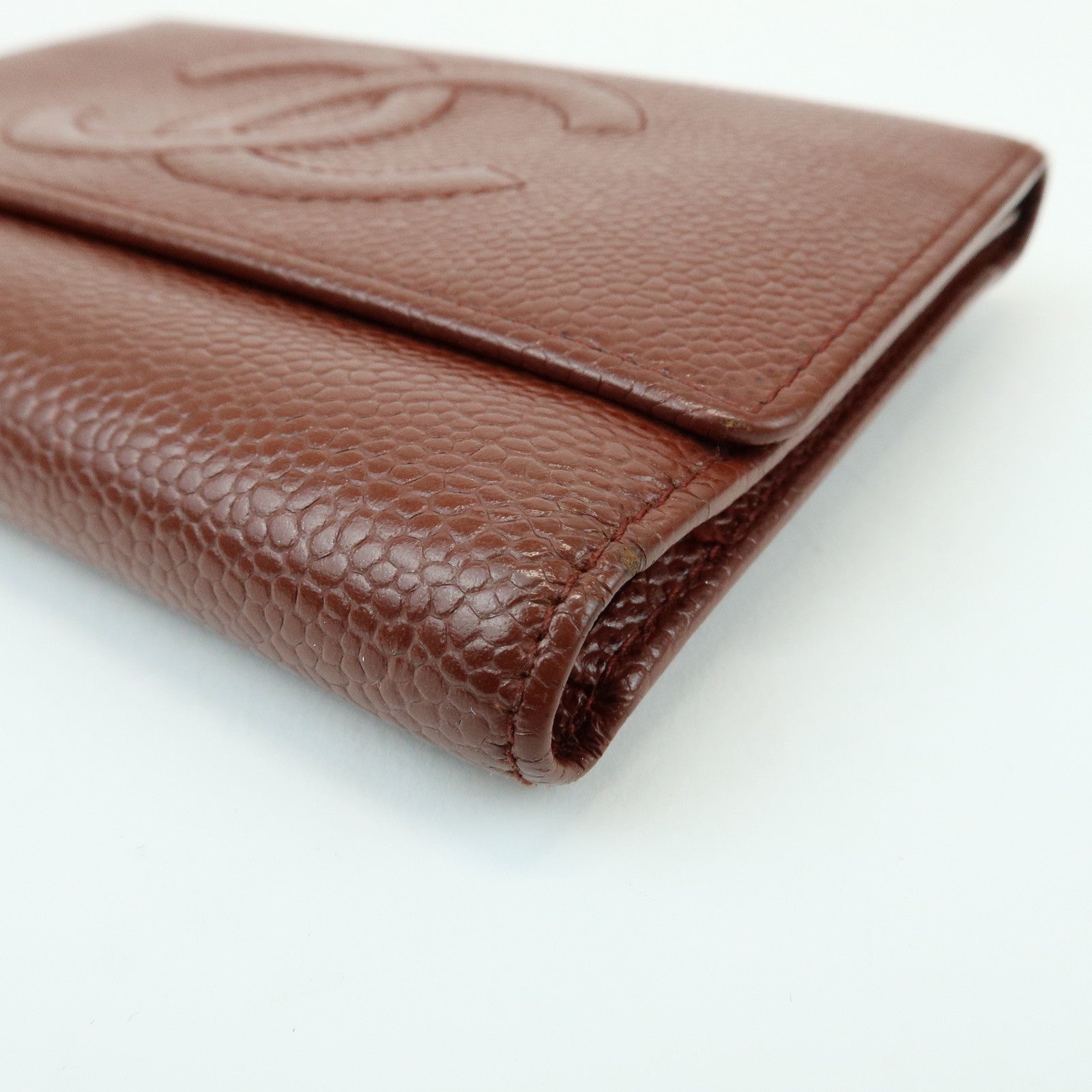 CHANEL COCO Mark Caviarskin Tri-fold Compact Wallet Brown