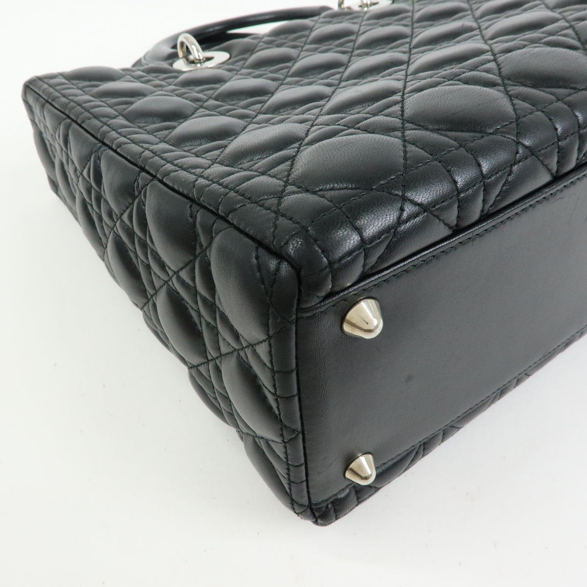 Christian Dior Lady Dior Cannage Lamb Skin Hand Bag Black