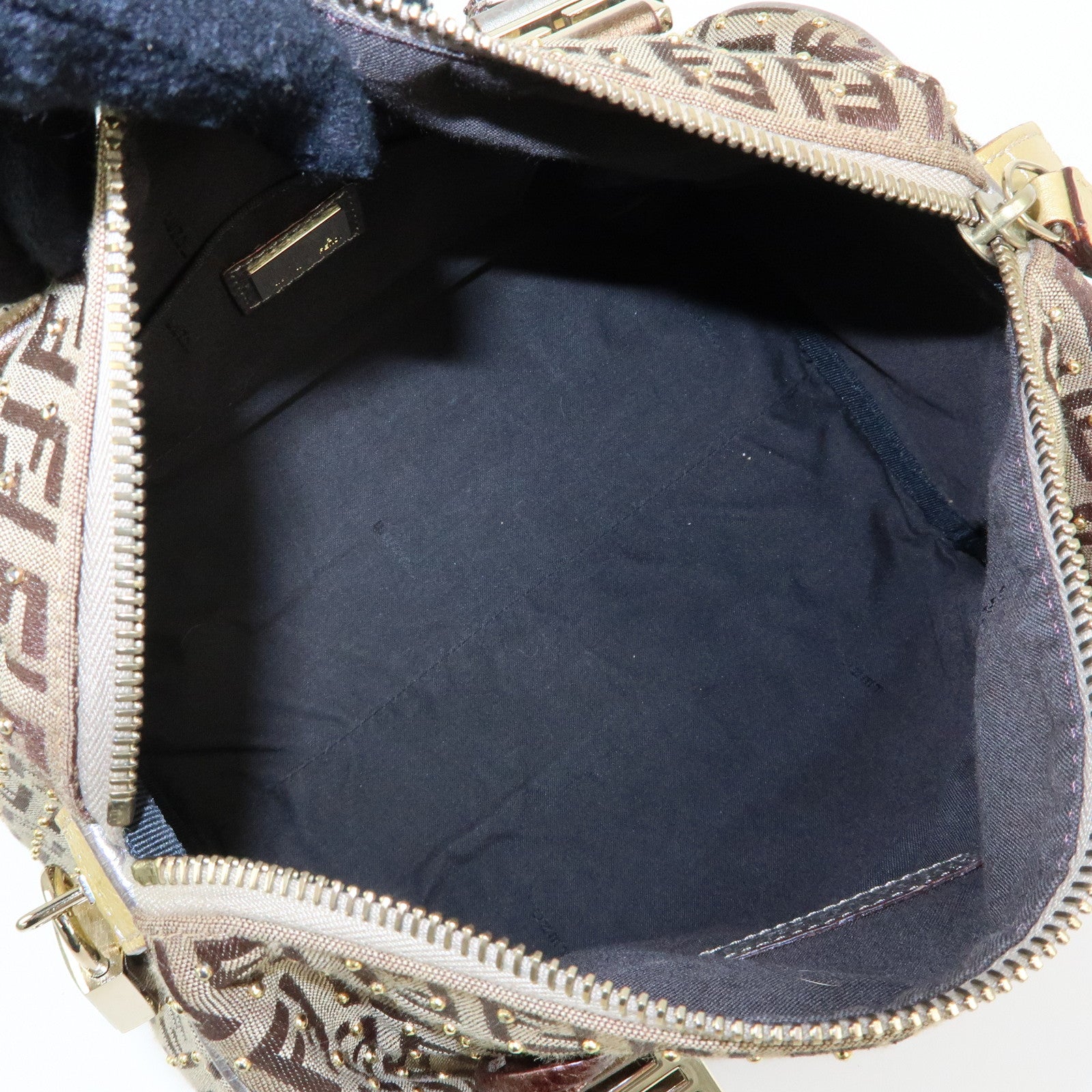 FENDI Zucchino Canvas Leather Boston Bag Hand Bag Beige Gold 8BL068