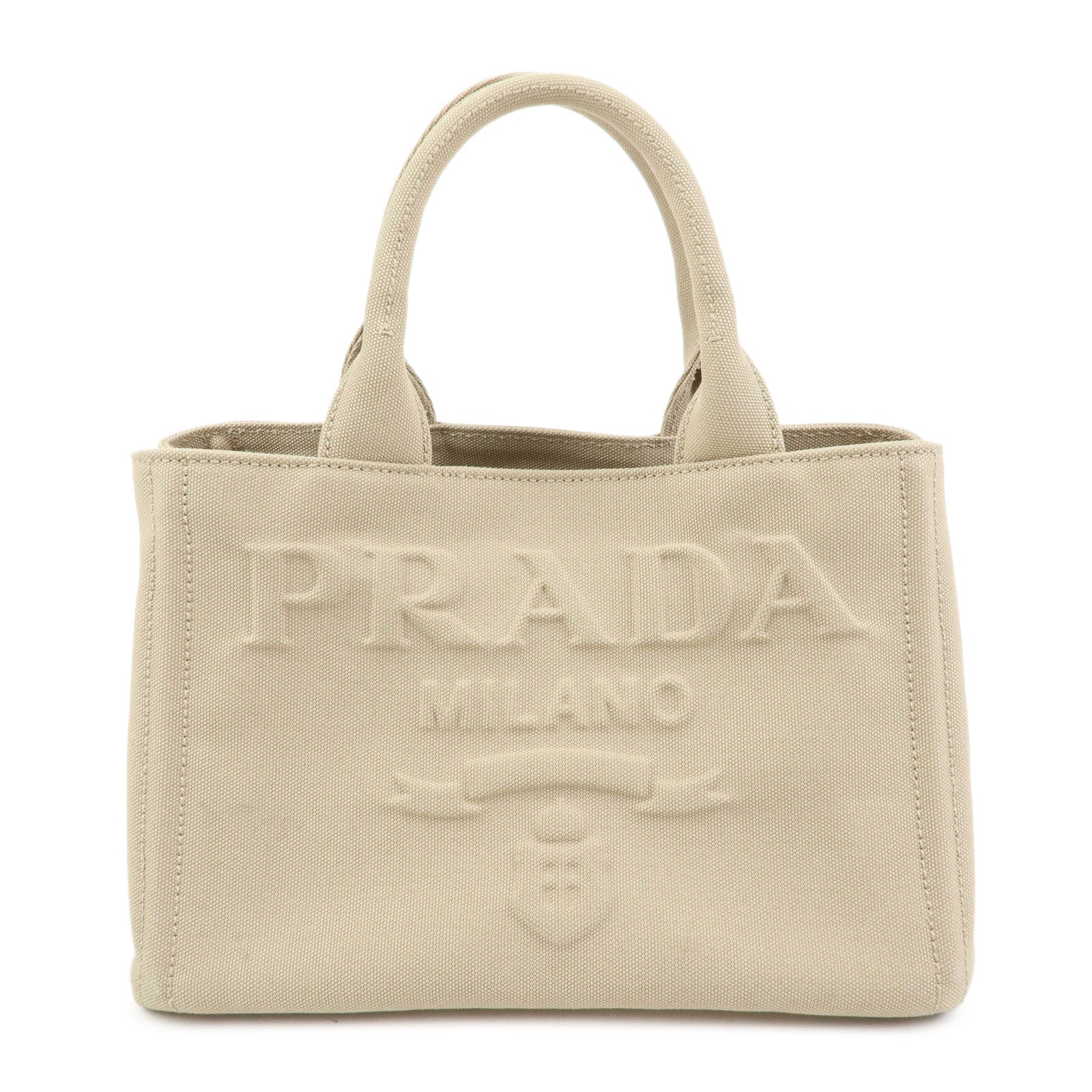 PRADA Canapa Triangle Logo Canvas 2Way Hand Bag Shoulder Bag Beige