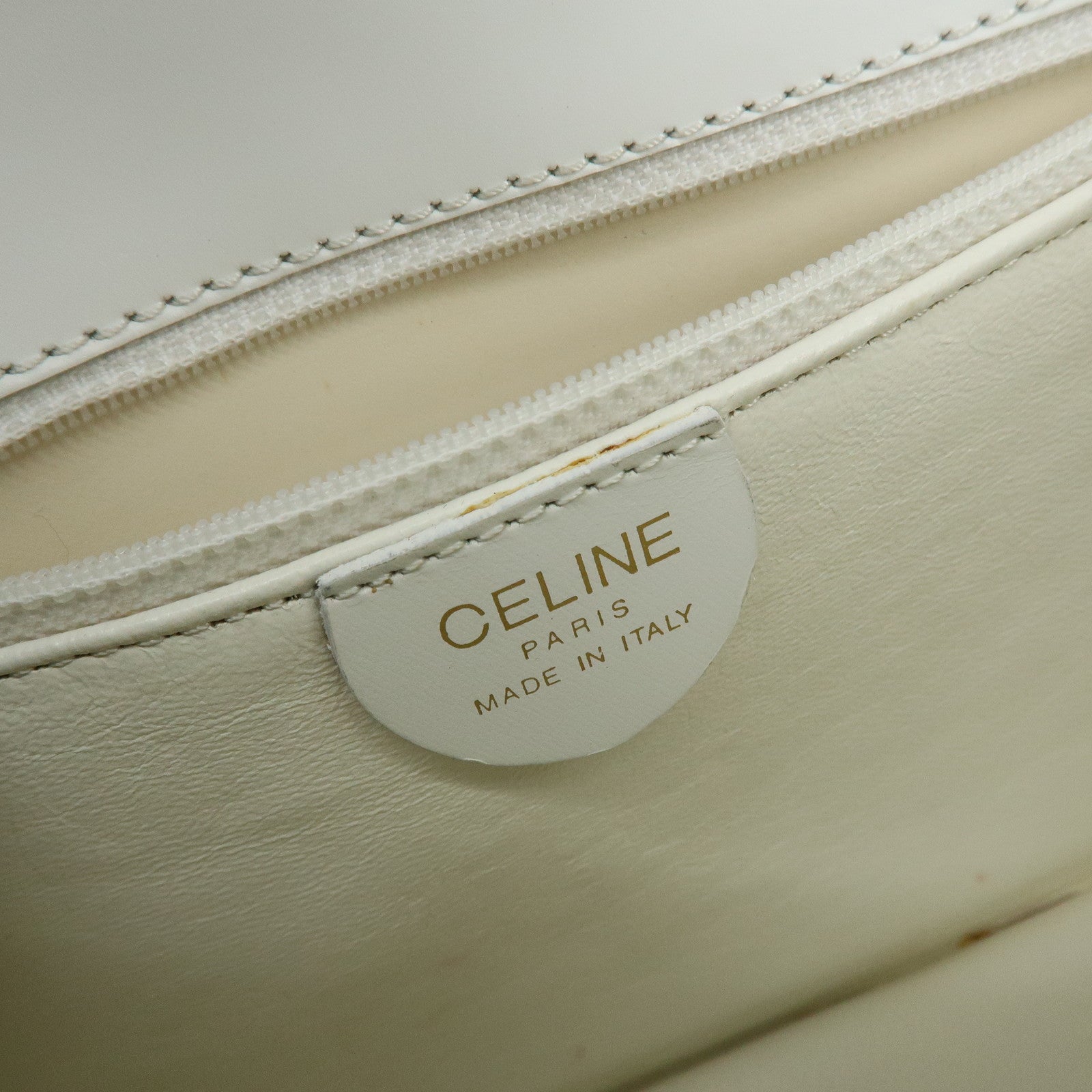 CELINE Leather Top Handle 2Way Bag Hand Bag Shoulder Bag White