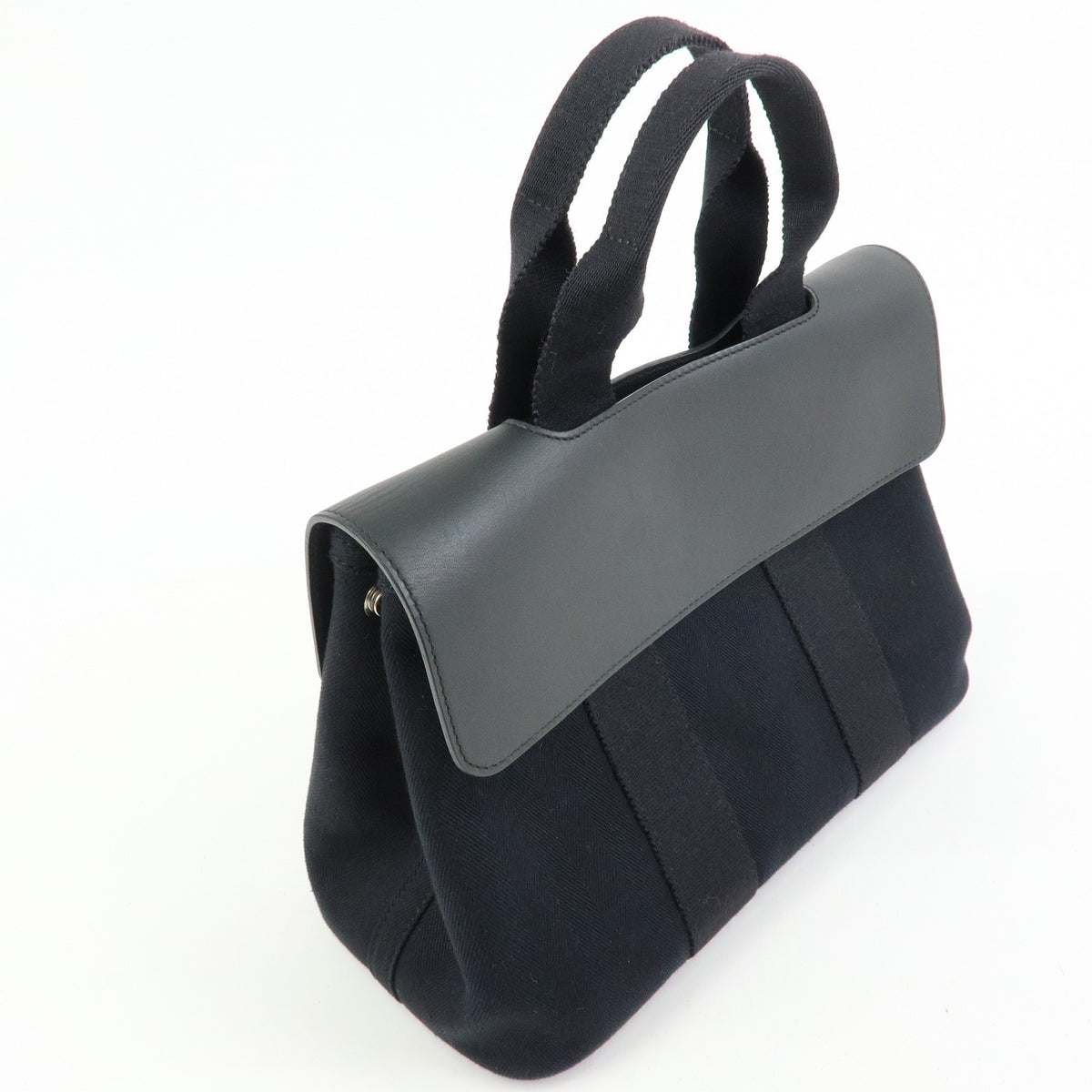 HERMES Valparaiso PM Toile Chevron Tote Bag Hand Bag Black