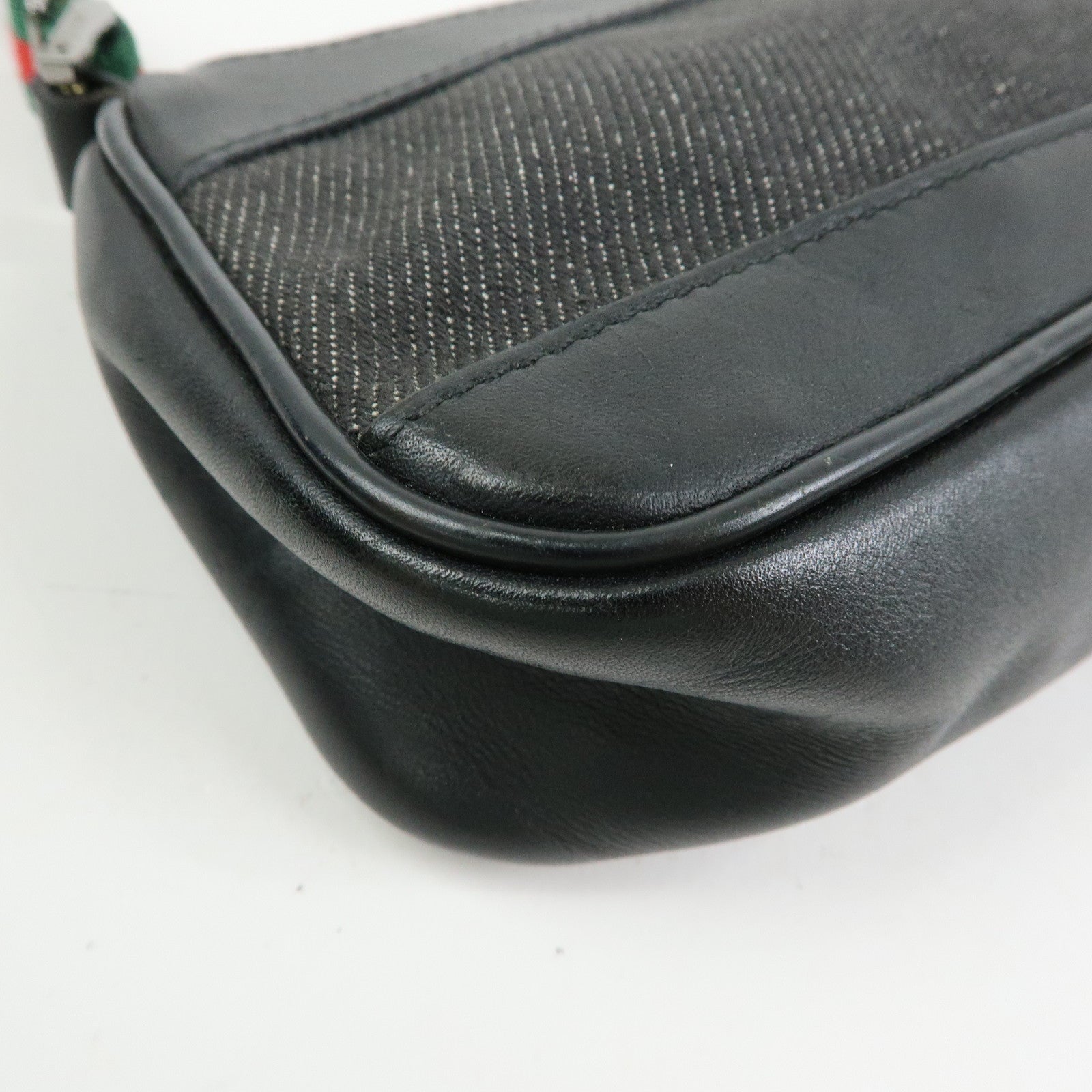 GUCCI Sherry Accessory Pouch Denim Canvas Leather Hand Bag Black 92820