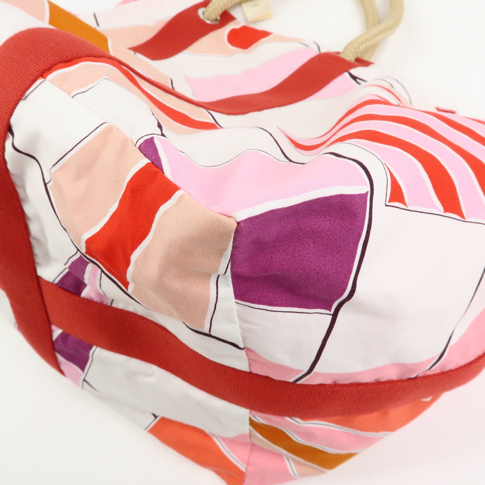 HERMES Cabas Drapeaux Au Vent Cotton Beach Bag Tote Bag Pink Red White