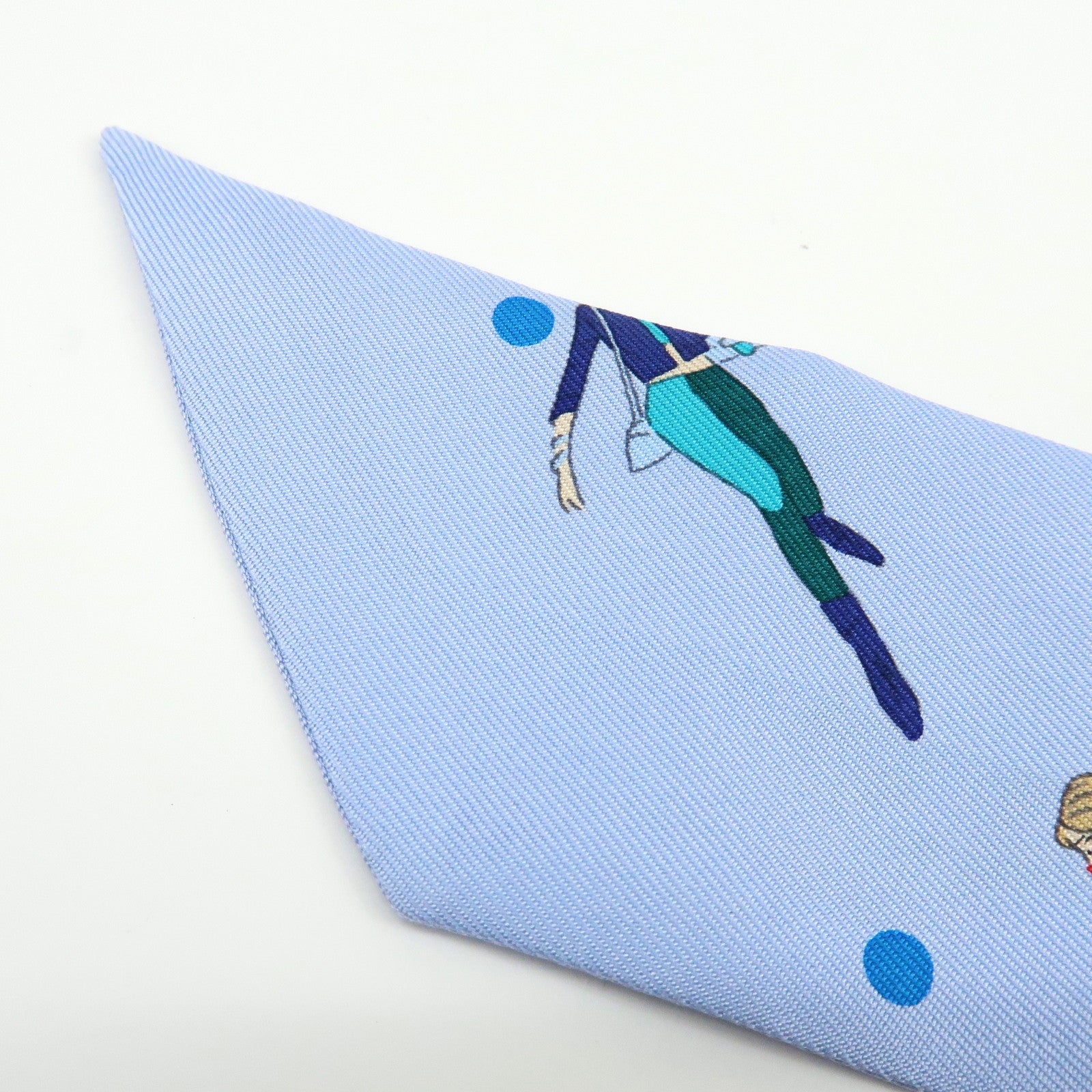HERMES Twilly Silk 100% Scarf Ex-Libris Les Parisiennes Light Blue