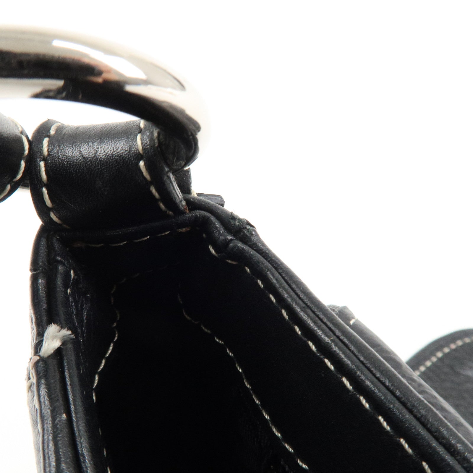 Christian Dior CD Logo Leather Shoulder Bag Hand Bag Black Used