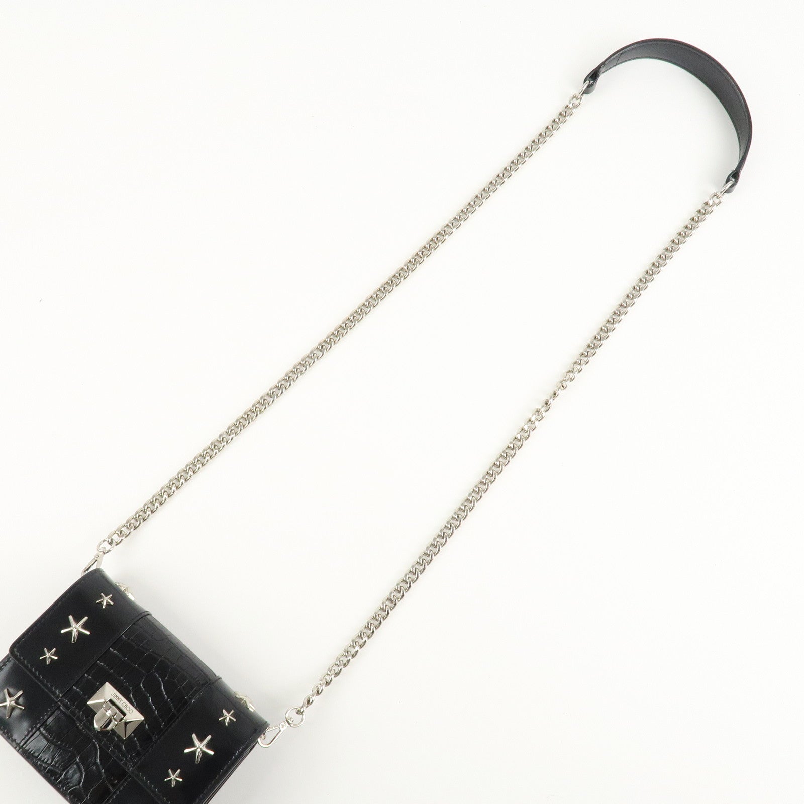 JIMMY CHOO Leather Star Studs Chain Shoulder Bag Crossbody Bag Black Used