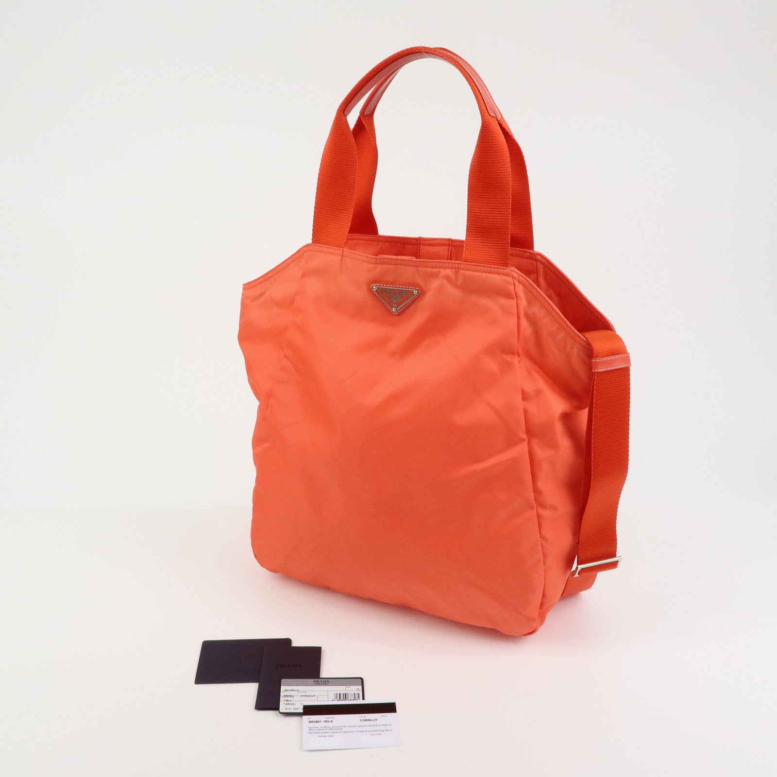 PRADA Triangle Logo Nylon Leather 2Way Bag Tote Shoulder Bag