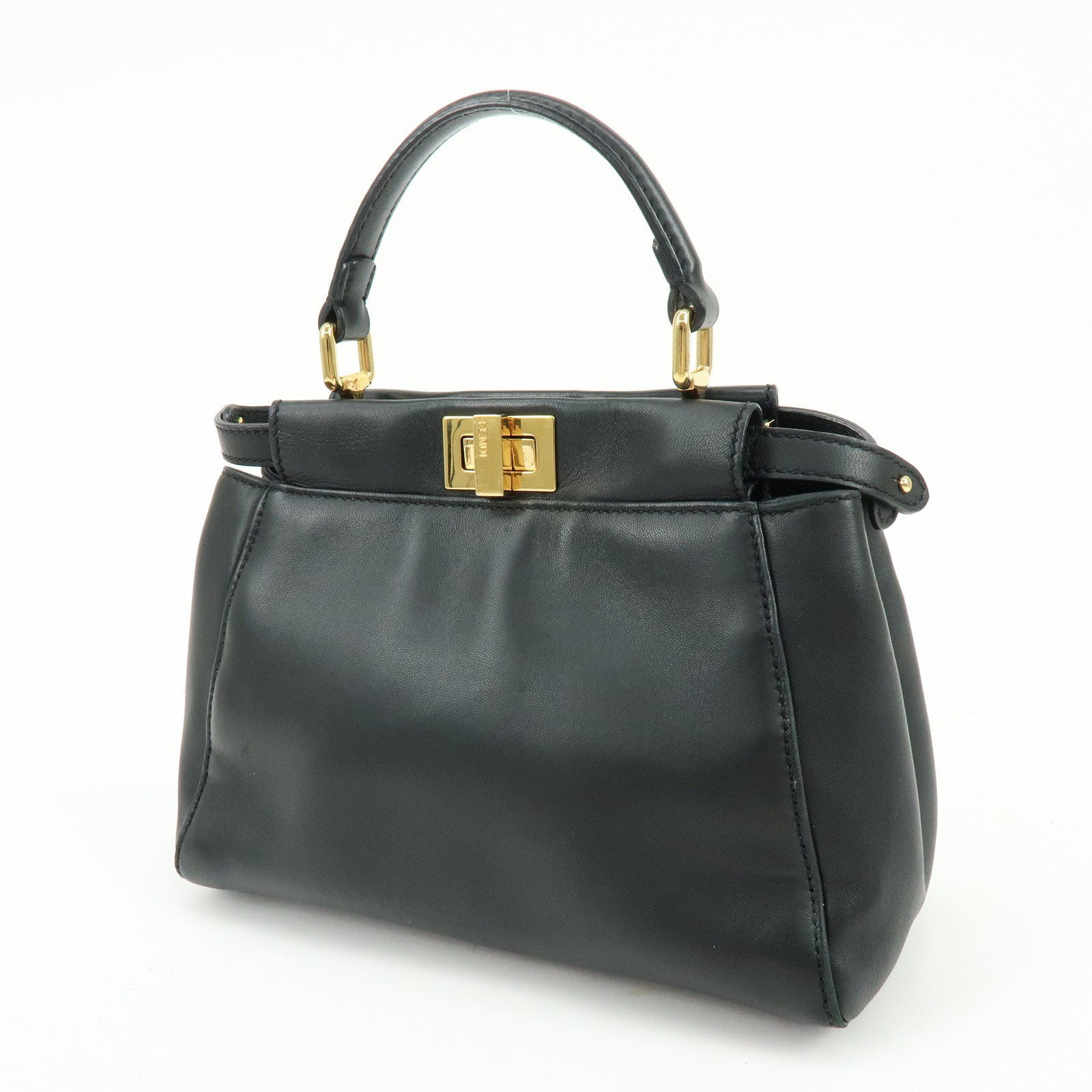 FENDI Peekaboo Mini Leather 2Way Hand Bag Shoulder Bag Black 8BN244