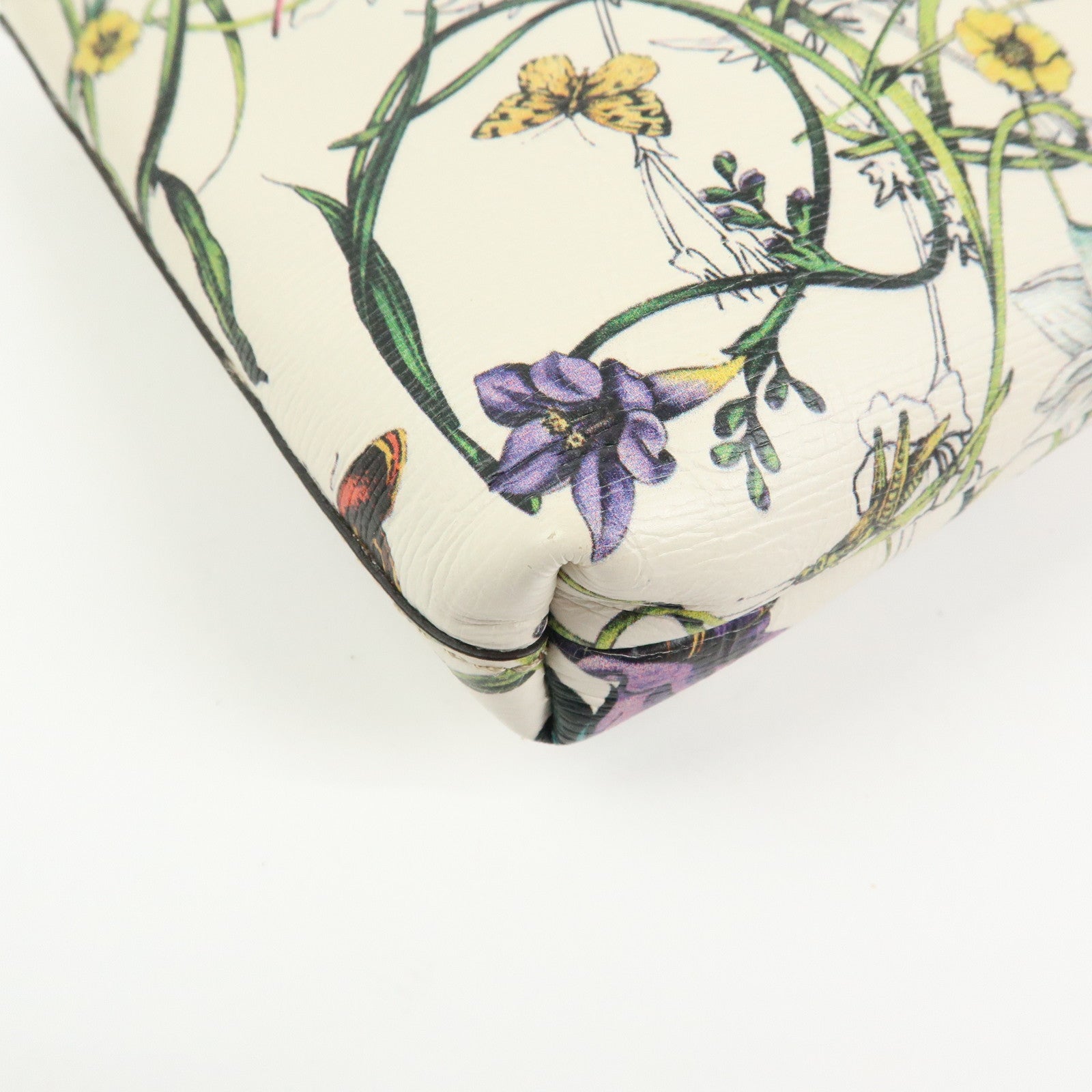 GUCCI Flora Bamboo Leather Cosmetic Accessory Pouch Ivory 338815