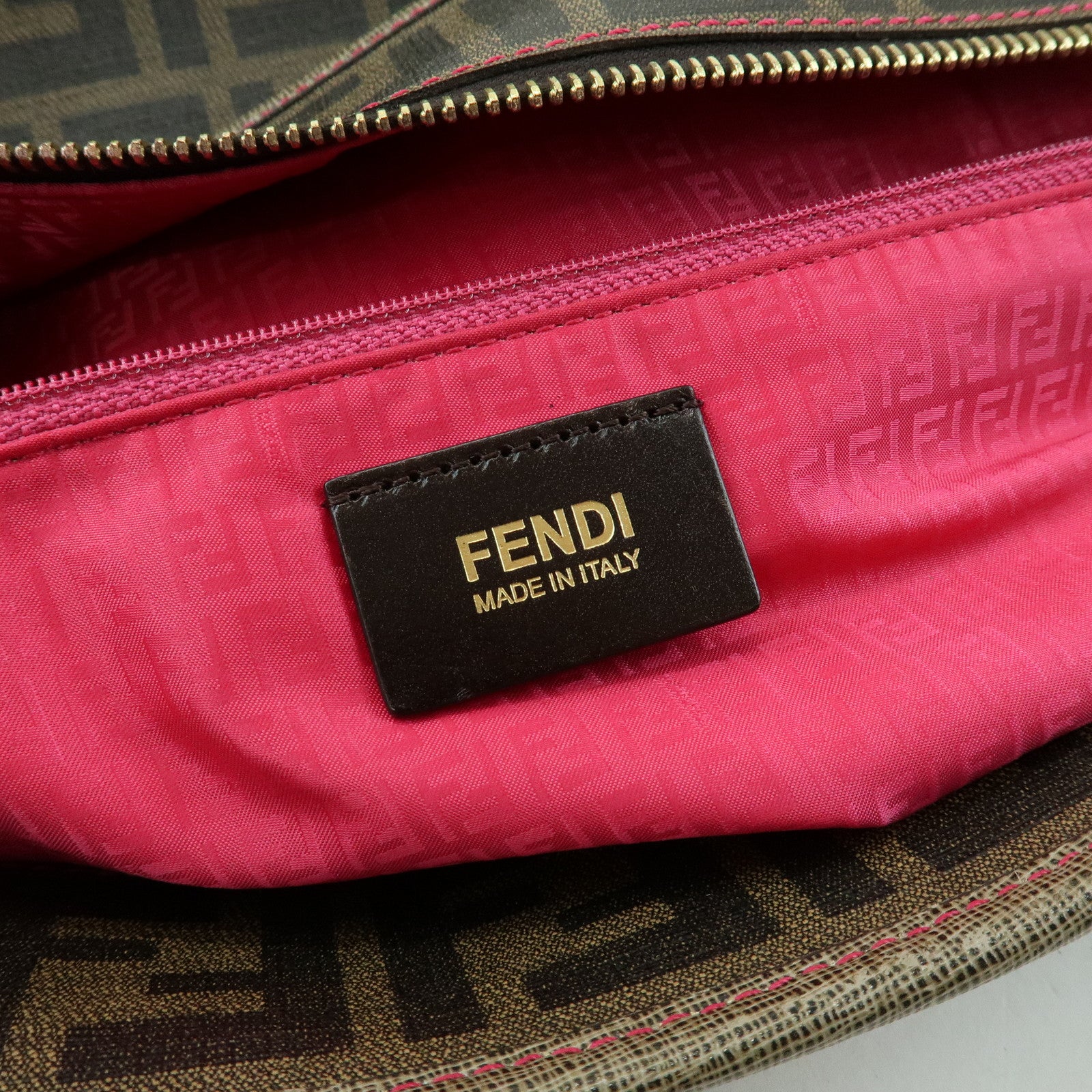 FENDI Zucca PVC Leather Tote Bag Shoulder Bag Hand Bag Brown 8BH185