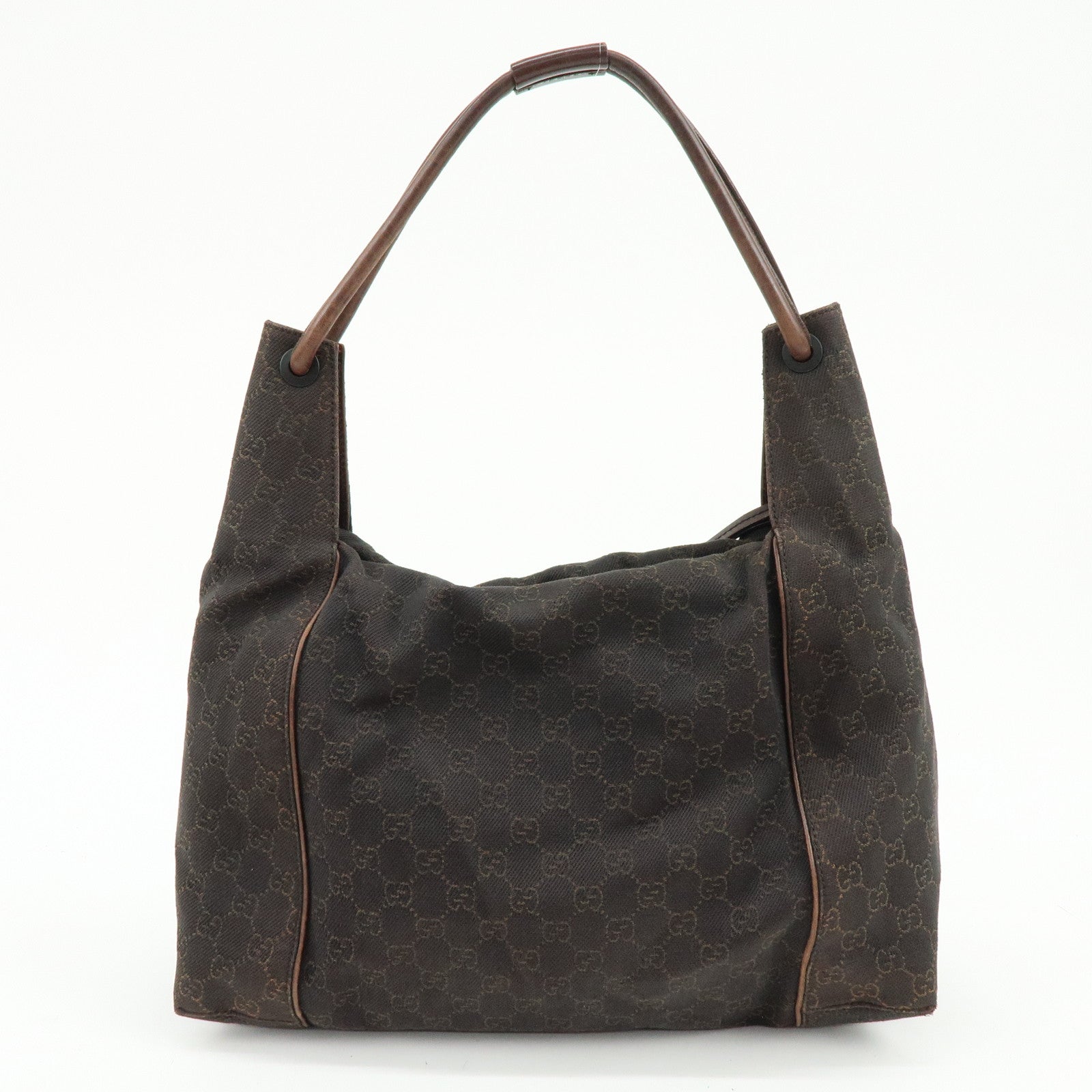 GUCCI GG Canvas Leather Shoulder Bag Hand Bag Dark Brown 101292