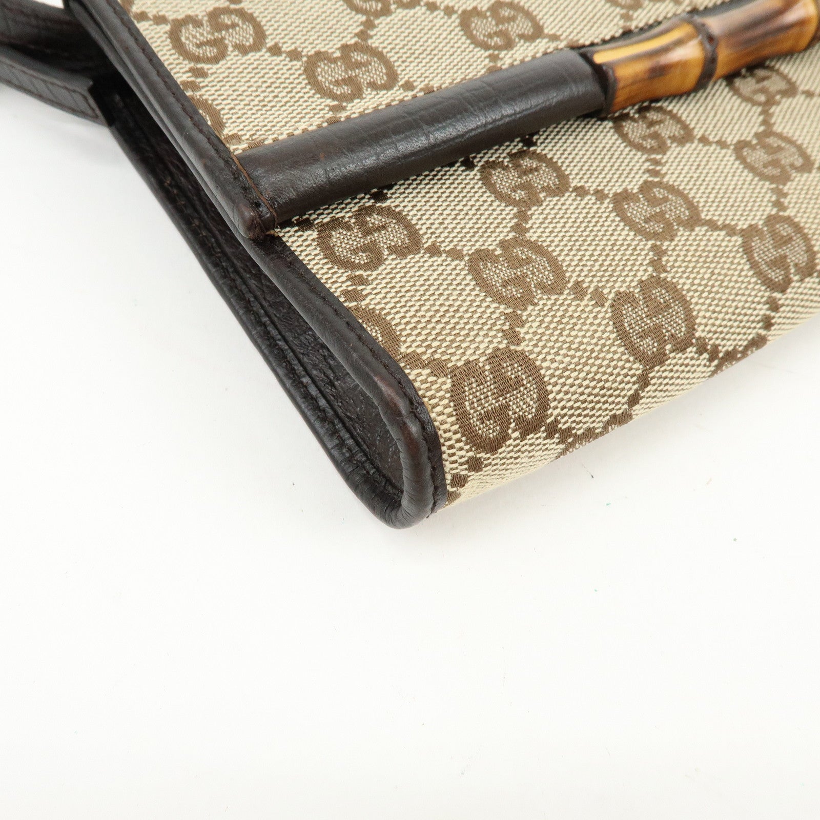 GUCCI Bamboo GG Canvas Leather 2Way Bag Hand Bag Beige Brown 117594