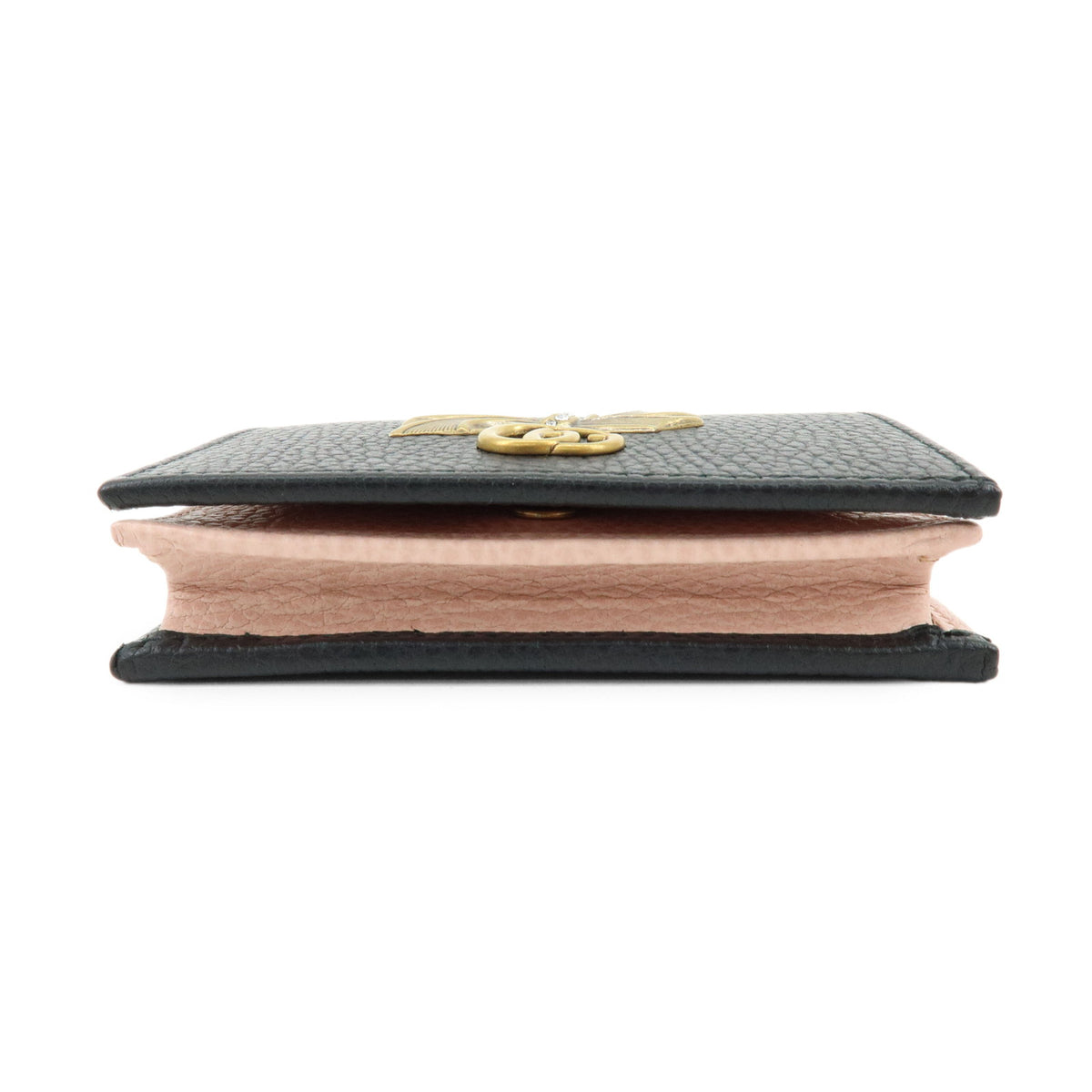 GUCCI Double G Leather Compact Bi-fold Wallet Ribbon Motif Black 524289