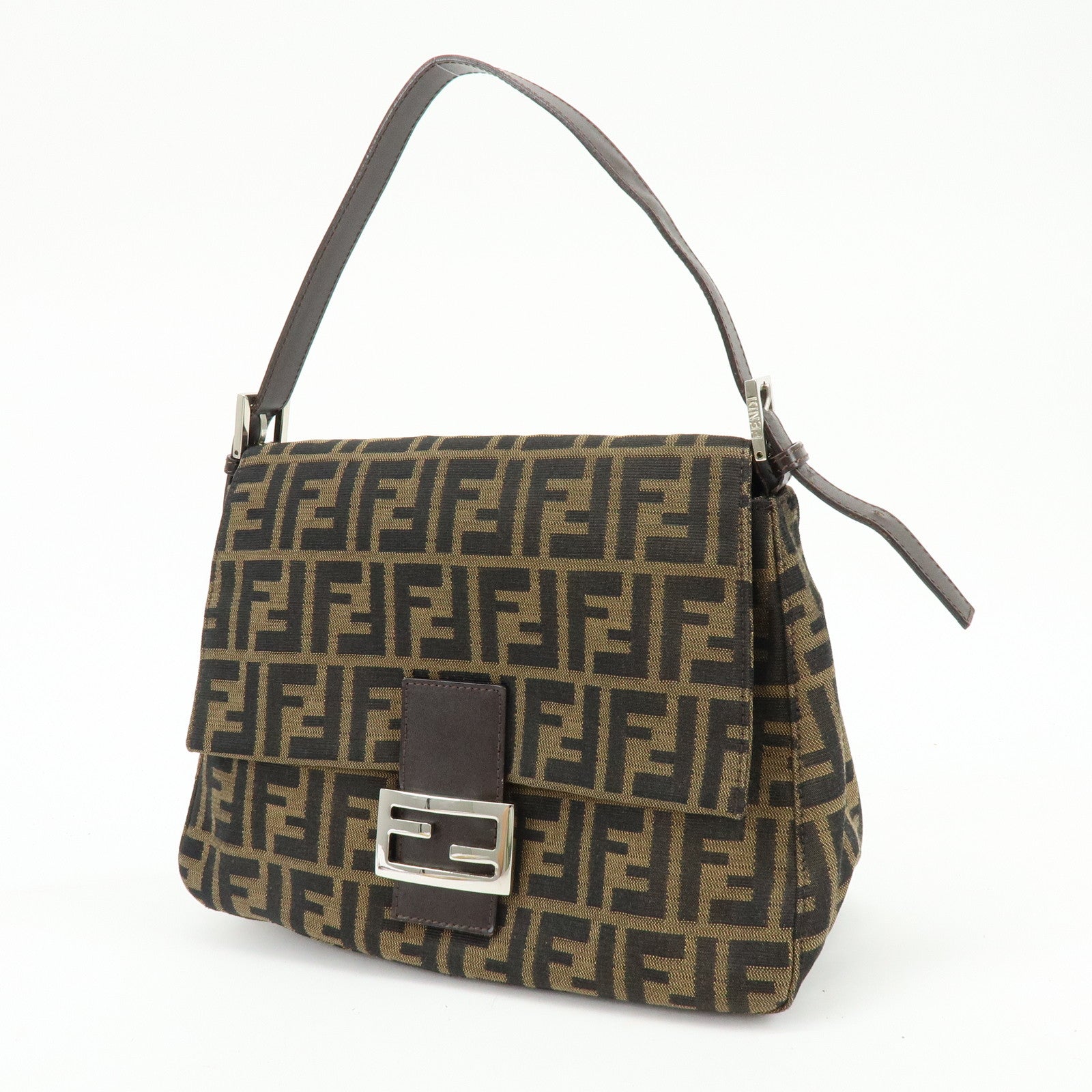 FENDI Mamma Baguette Zucca Canvas Leather Shoulder Bag Hand Bag 26325