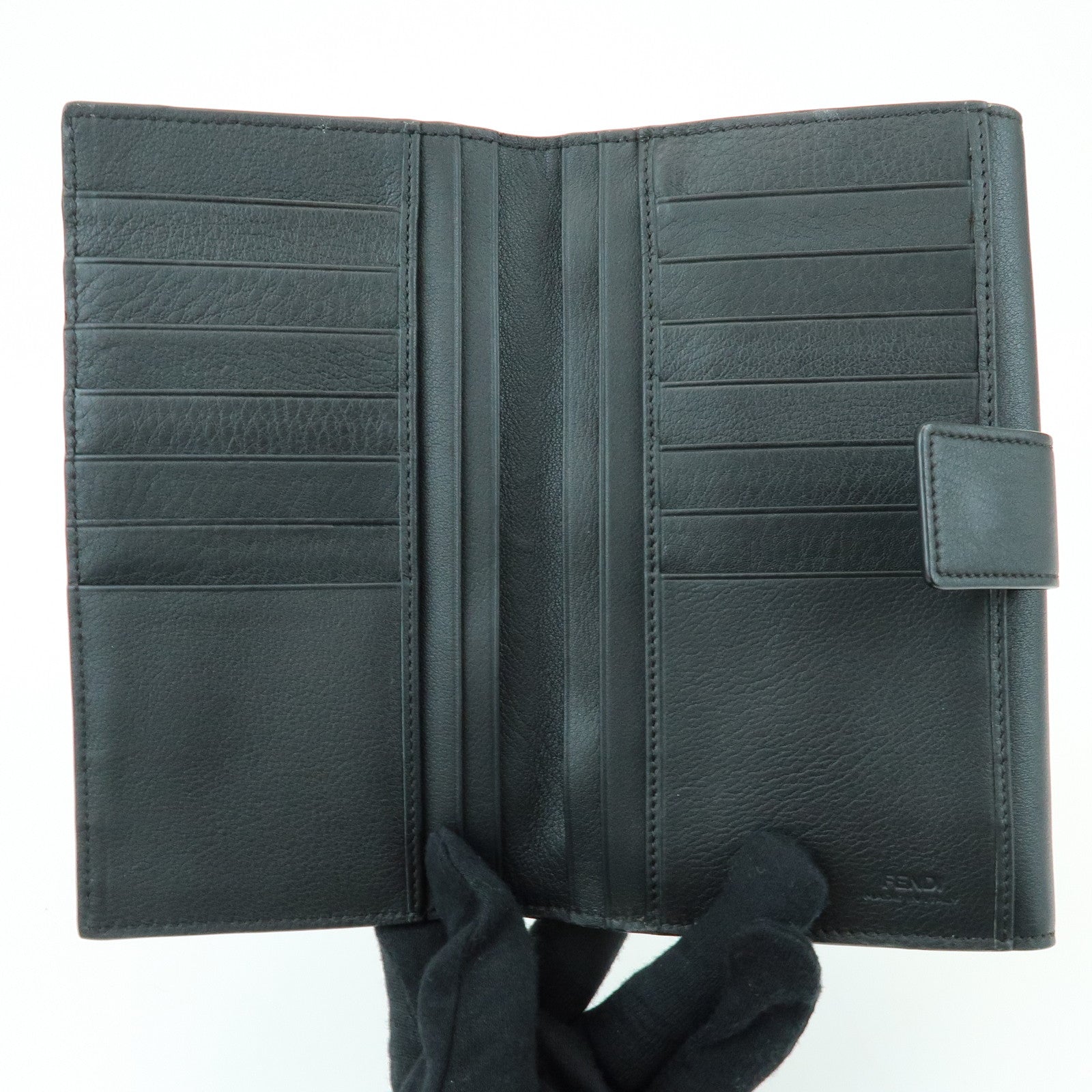 FENDI Peekaboo Leather Long Wallet Continental Wallet Black 8M0308