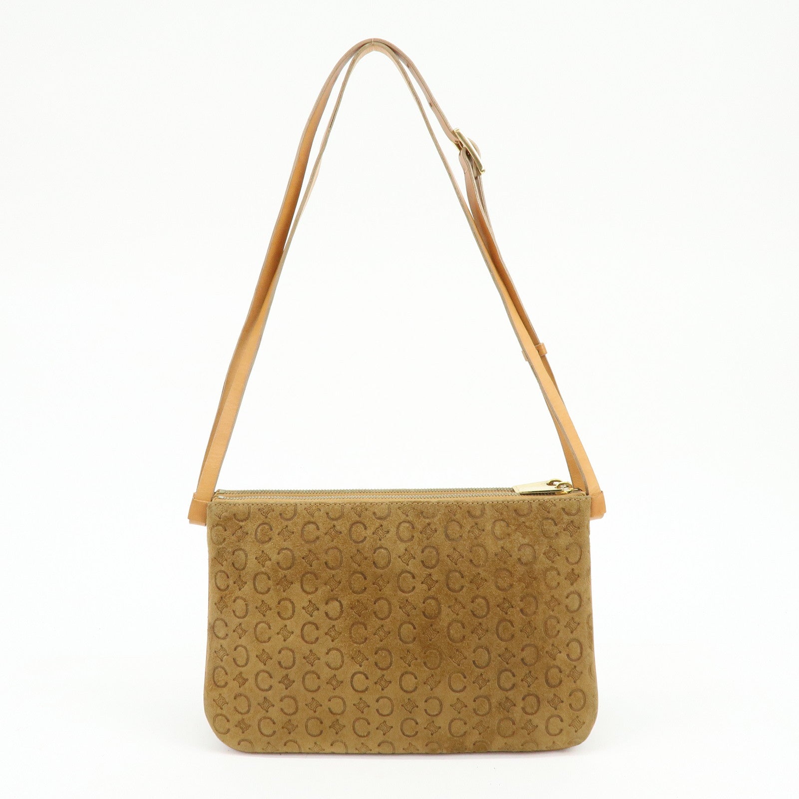 CELINE C Macadam Suede Leather Shoulder Bag Hand Bag Brown