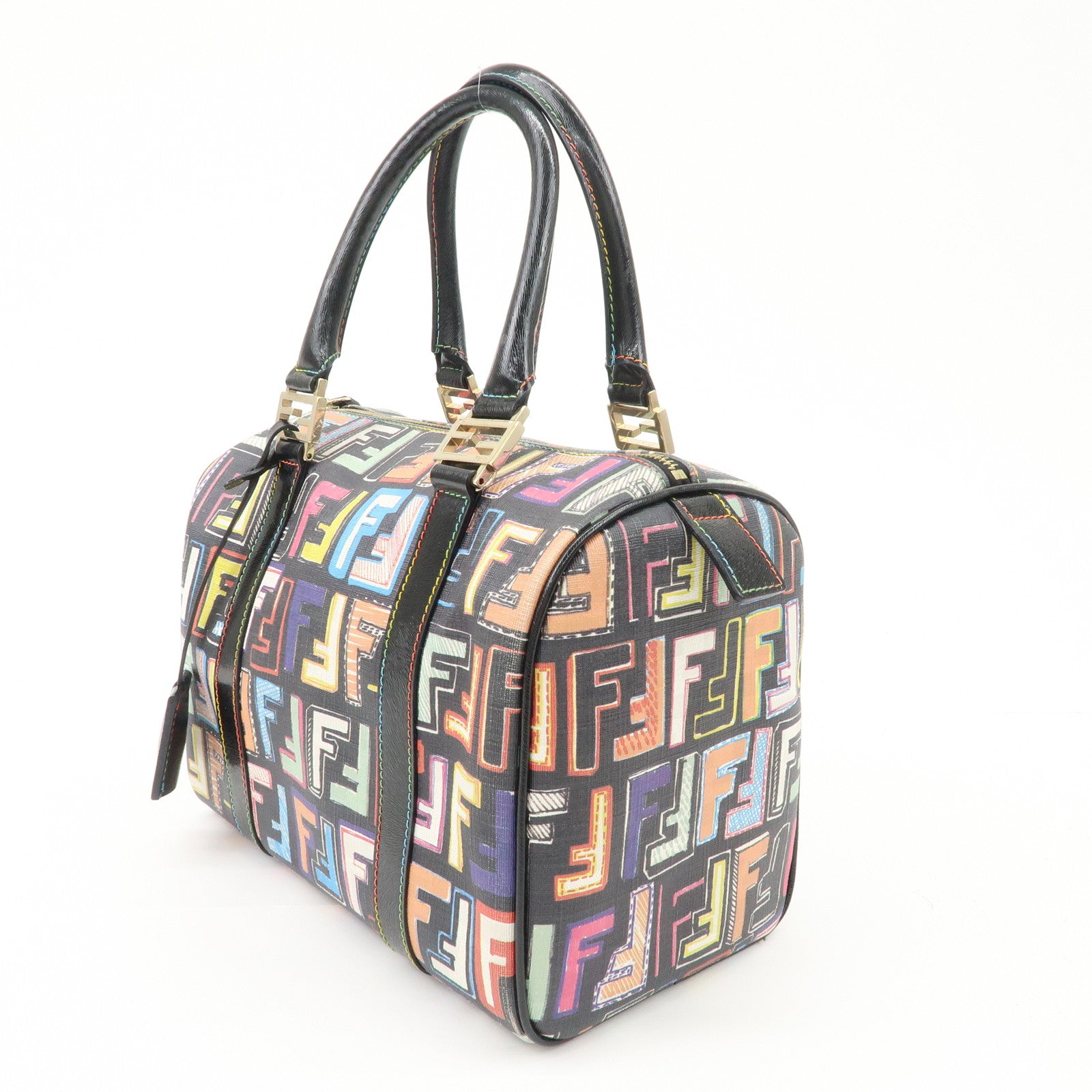 FENDI Zucca PVC Leather Mini Boston Bag Hand Bag Multi Color 8BL068 Used