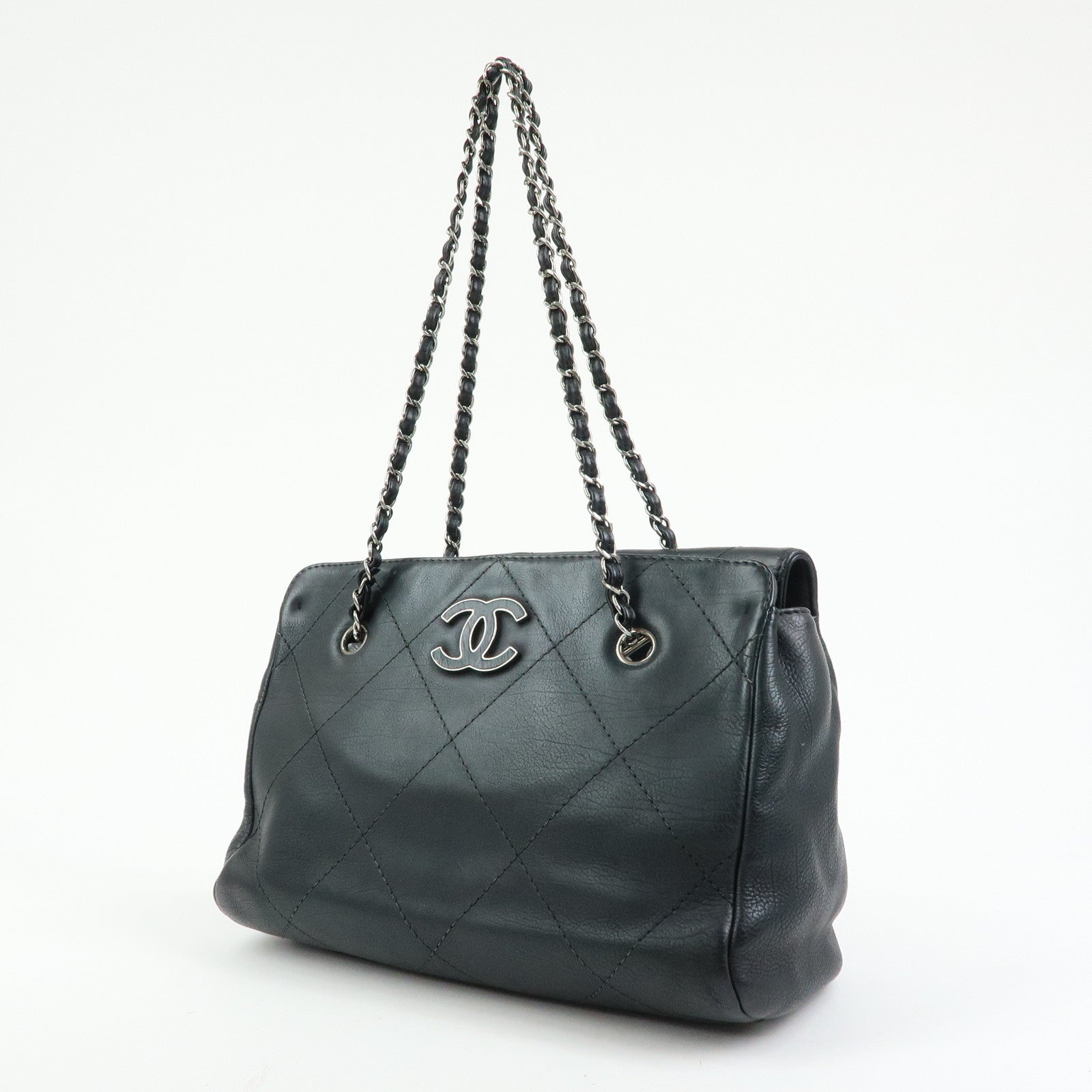 CHANEL COCO Mark Wild Stitch Calf Leather Chain Shoulder Bag Black