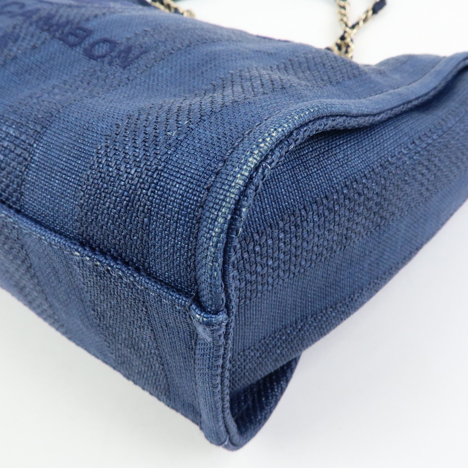 CHANEL Deauville MM Canvas Leather Tote Chain Shoulder Bag A67001