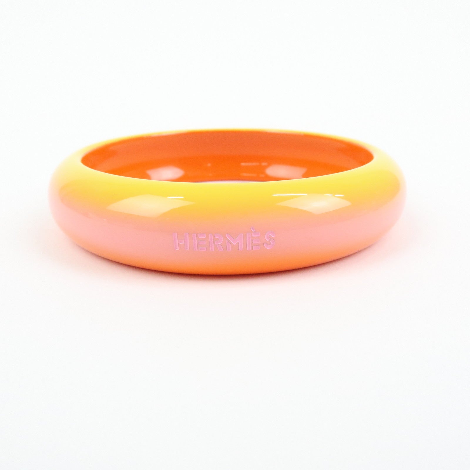 HERMES Fusion Lacquered Wood Bangle Bracelet Orange Pink