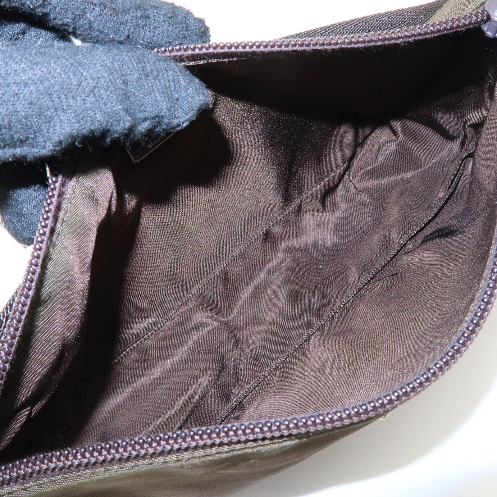 PRADA Triangle Logo Nylon Leather Accessory Pouch Hand Bag Khaki Silver HDW Used