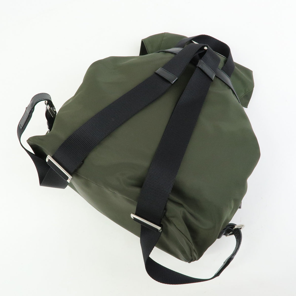 PRADA Triangle Logo Nylon Saffiano Leather Backpack Khaki 1BZ005