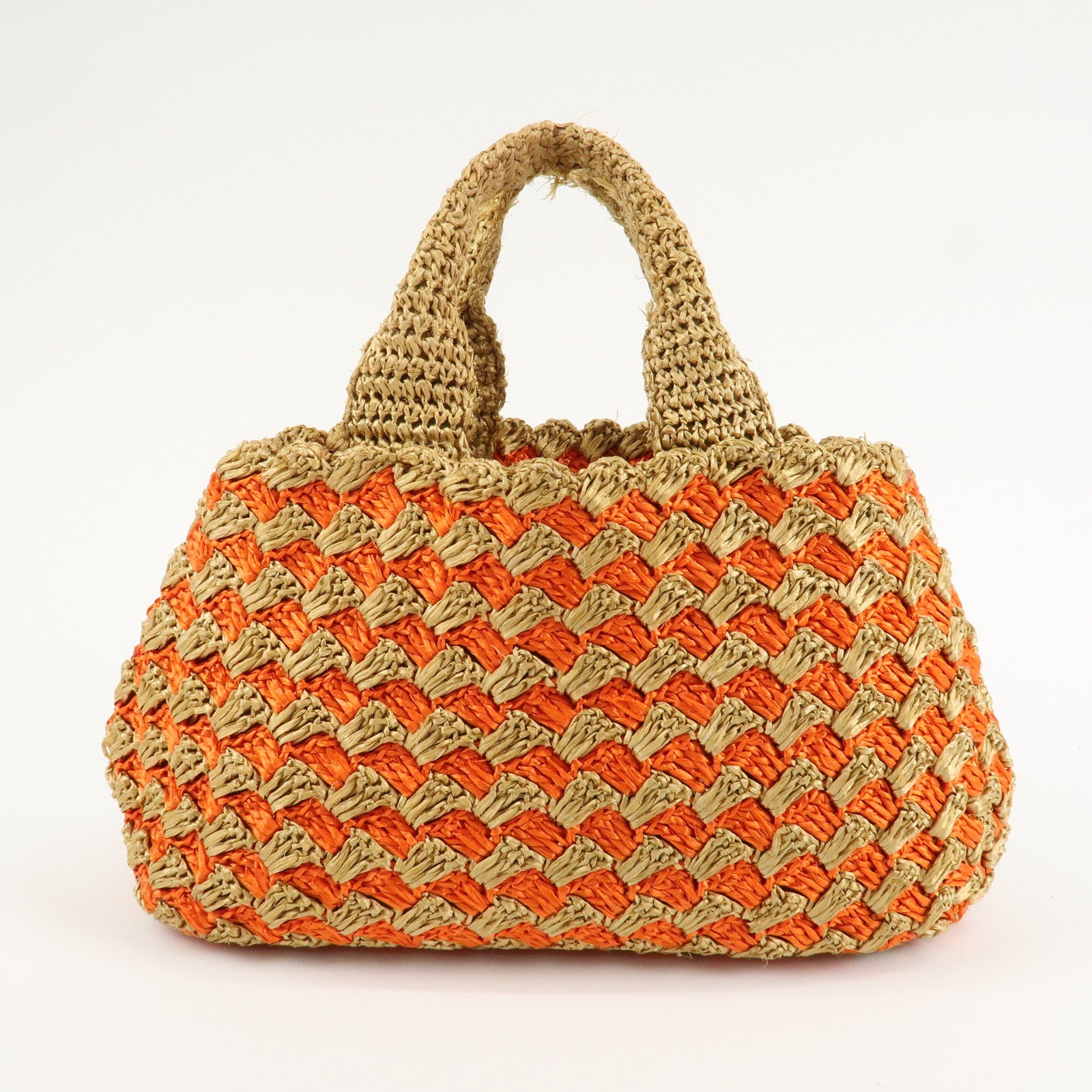 PRADA Triangl Logo Braded Tote Bag Hand Bag Orange Beige Used