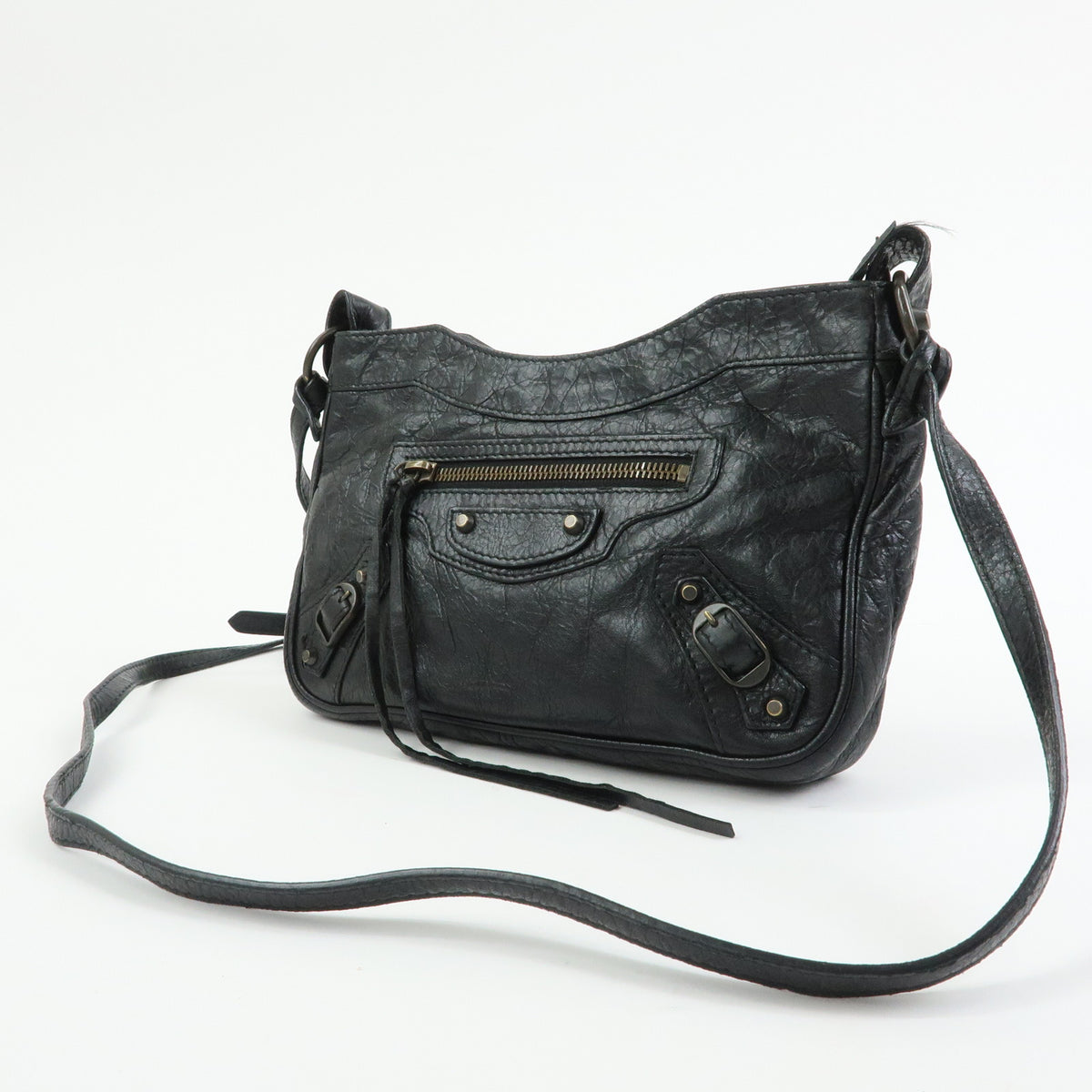 BALENCIAGA Classic The Hip Leather Shoulder Crossbody Bag Black242803