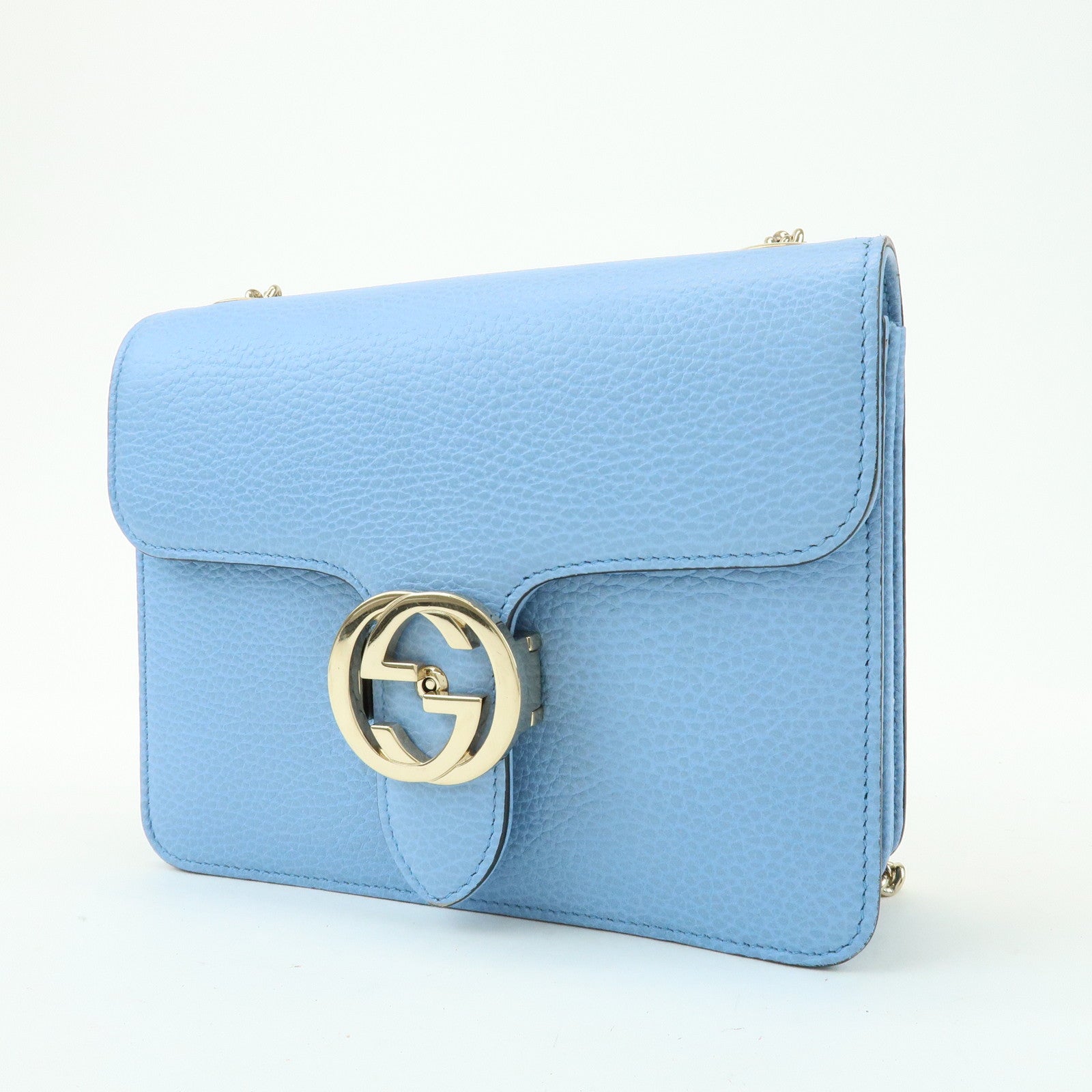 GUCCI Interlocking G Leather Chain Shoulder Bag Light Blue 510304