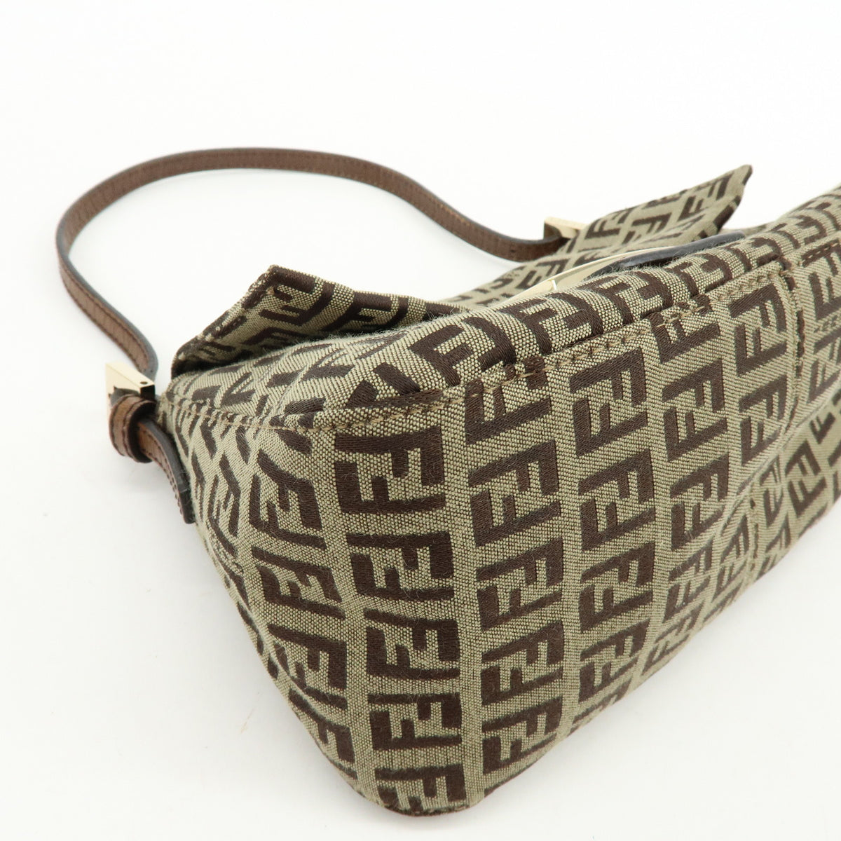 FENDI Mini Mamma Baguette Zucchino Canvas Leather Shoulder Bag 8BR180