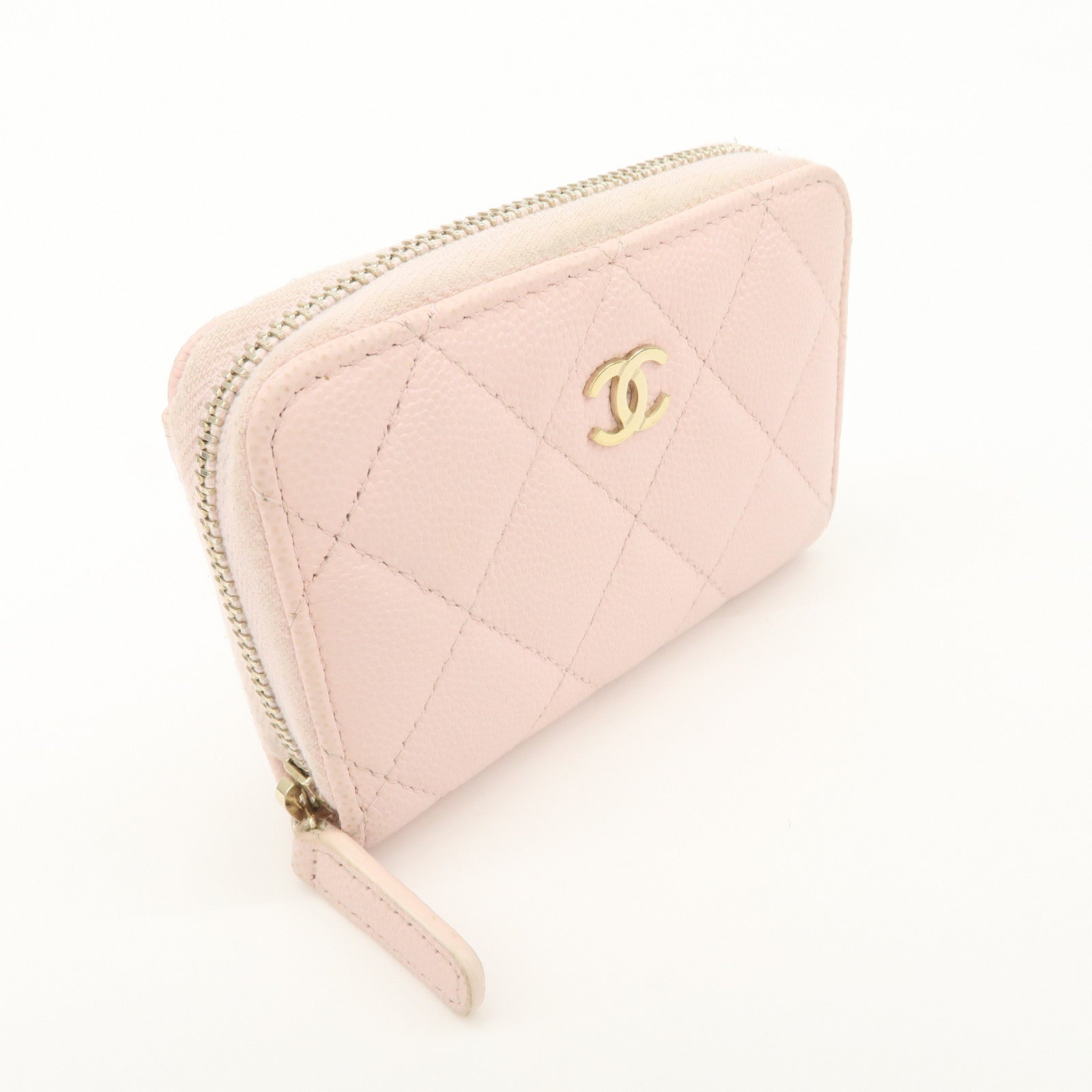 CHANEL Matelasse Caviarskin Classic Zip Around Coin Case Pink AP0216 Used