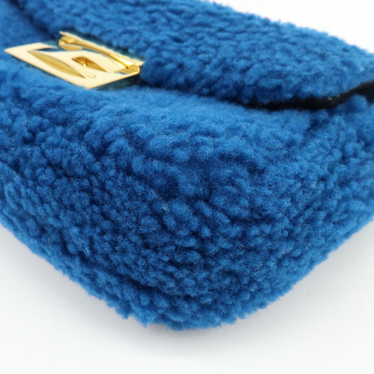 FENDI Mini Be Baguette Mouton Leather Shoulder Bag Blue 8M0315