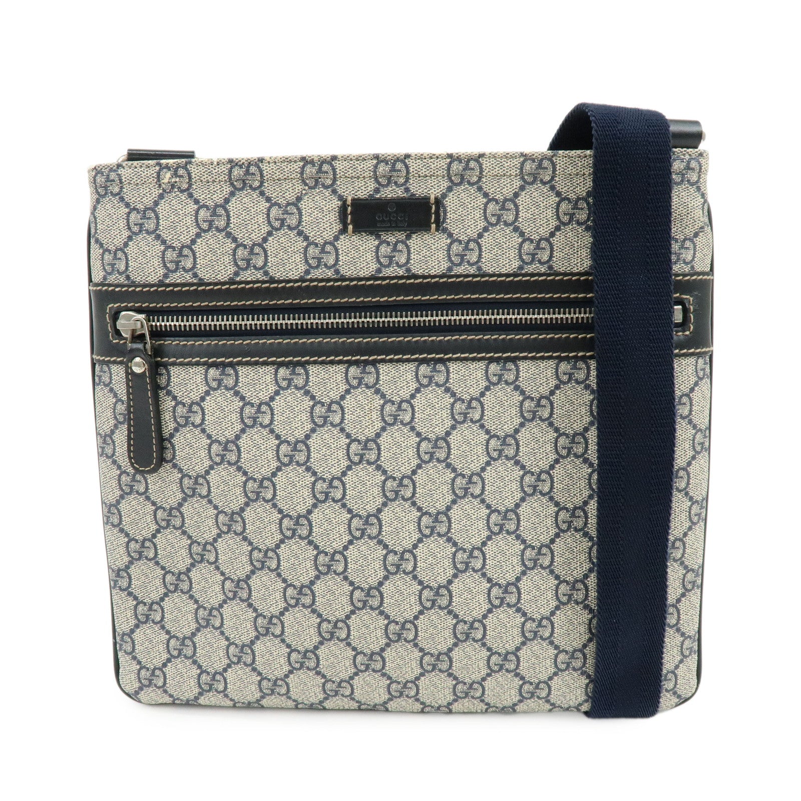 GUCCI GG Supreme Leather Shoulder Crossbody Bag Blue Beige 295257