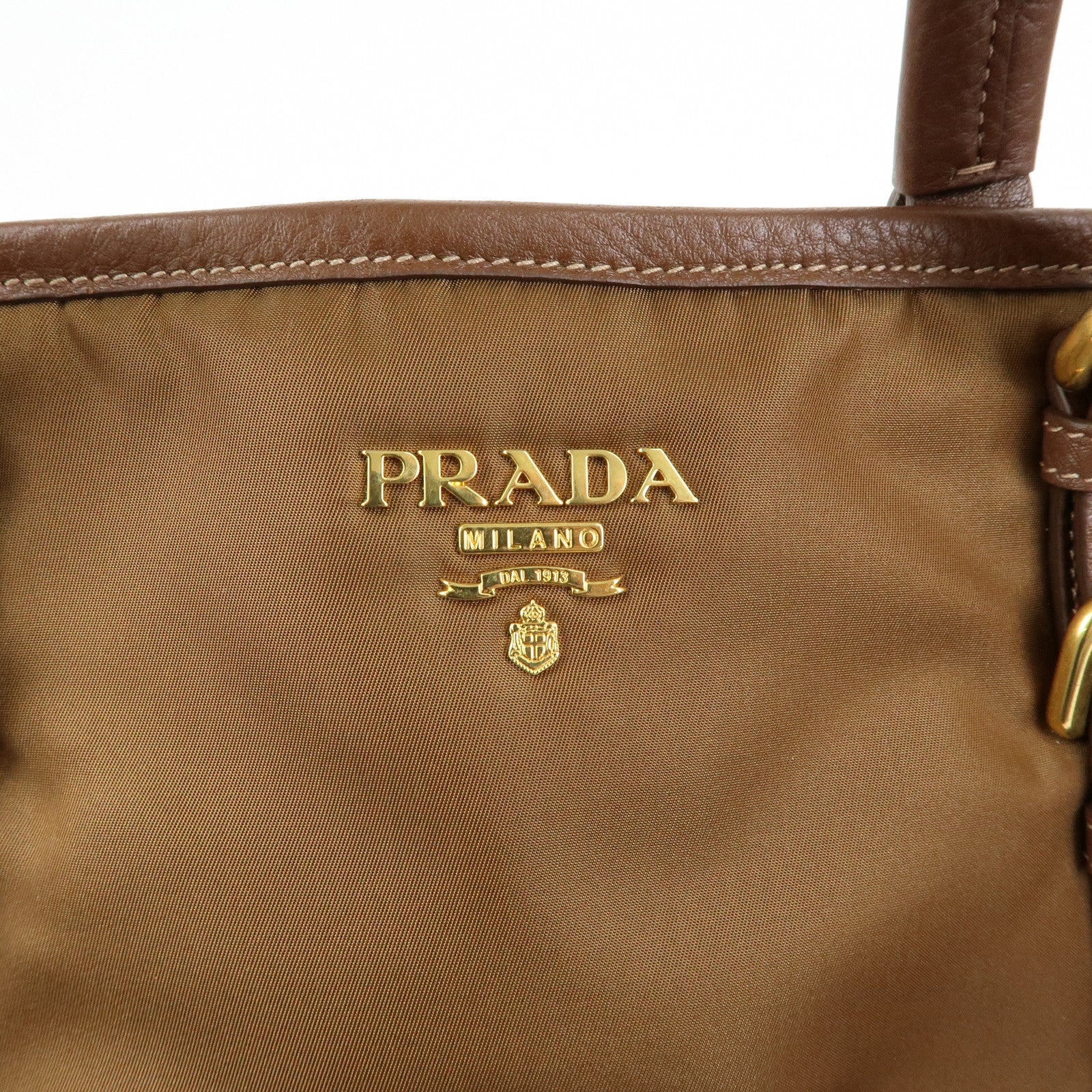 PRADA Logo Nylon Leather 2Way Bag Shoulder Bag Brown BR4991