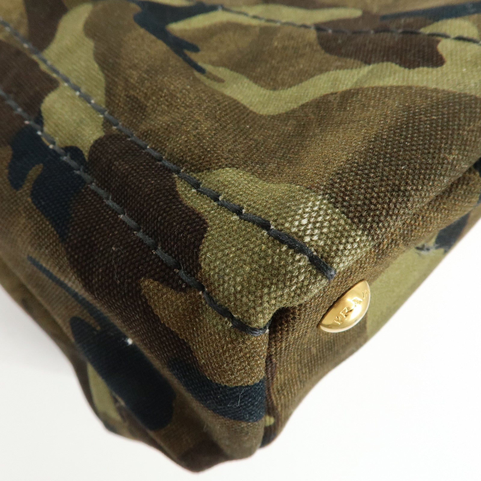 PRADA Canapa Triangle Logo Canvas Tote Bag Camouflage Khaki BN2020