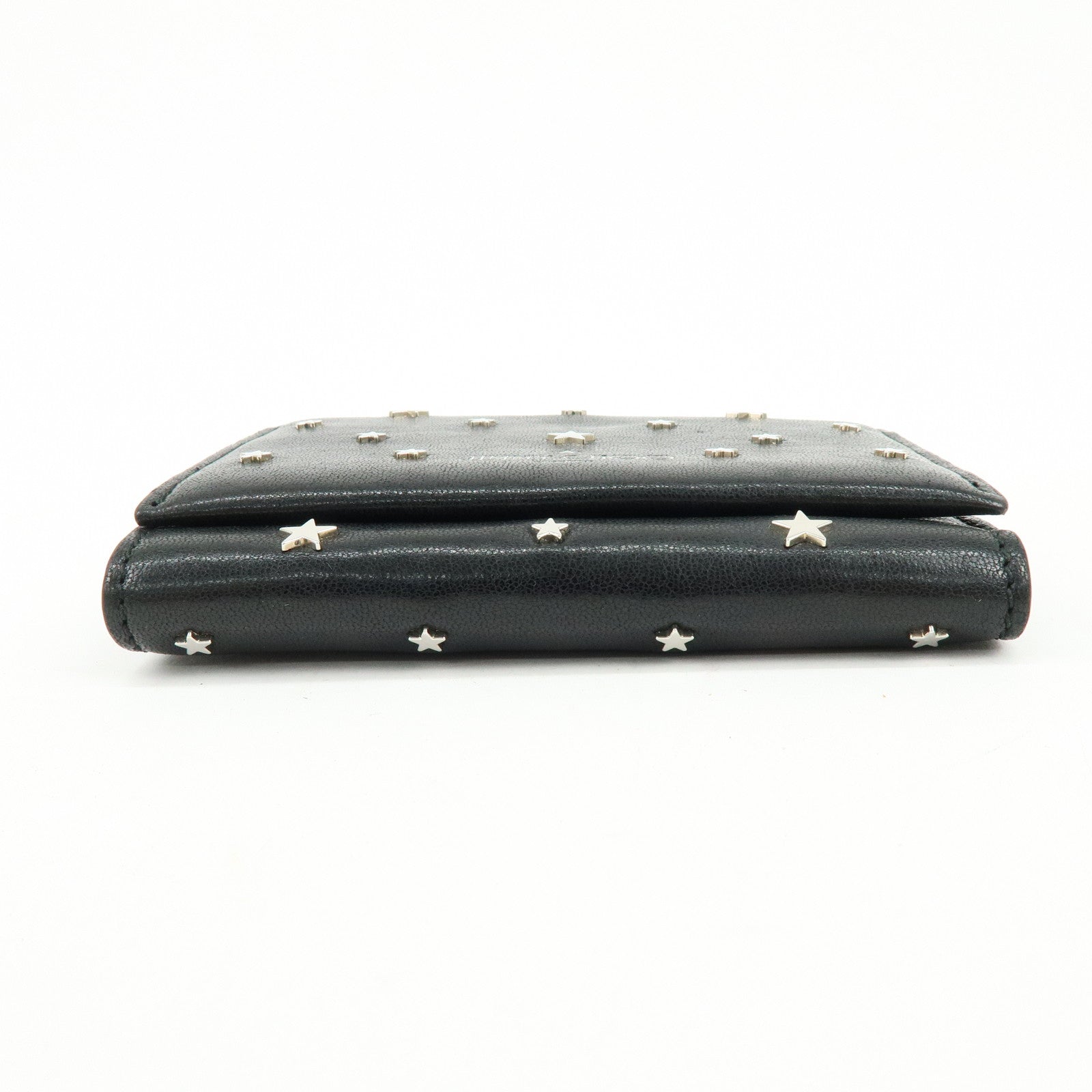 Jimmy Choo Leather Tri-fold Chain Wallet Studs Stars Black
