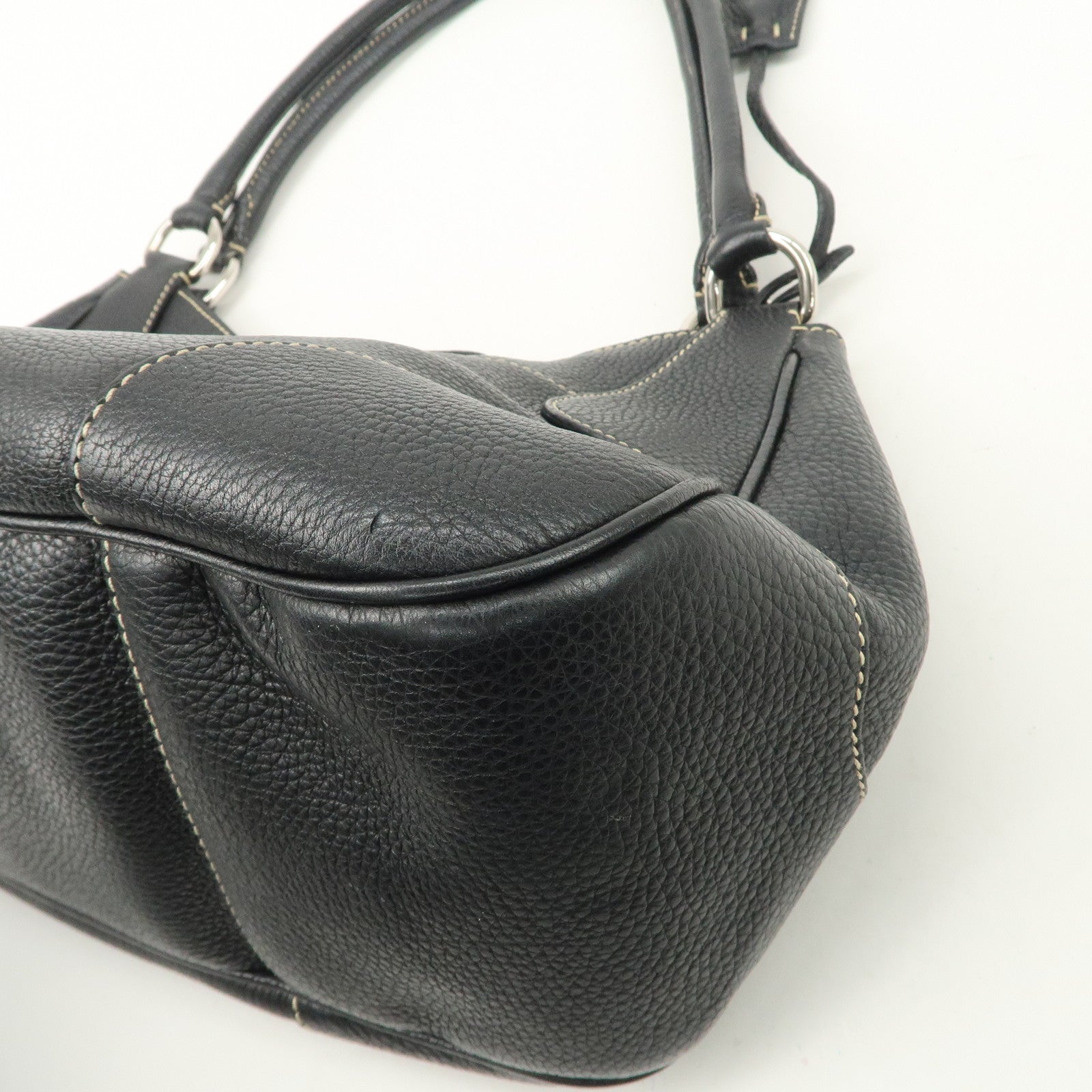 PRADA Logo Leather Shoulder Bag Hand Bag Black Silver Hardware