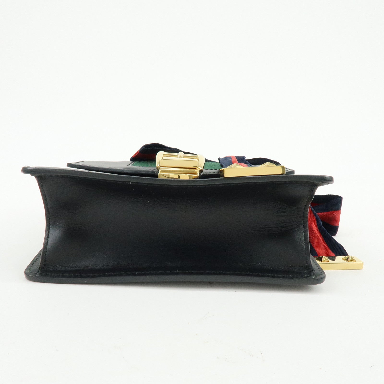 GUCCI Sylvie Sherry Calf Leather Chain Shoulder Bag Black 431666
