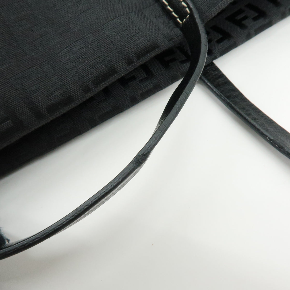 FENDI Zucchino Jacquard Canvas Leather Tote Shoulder Bag Black 8BH025