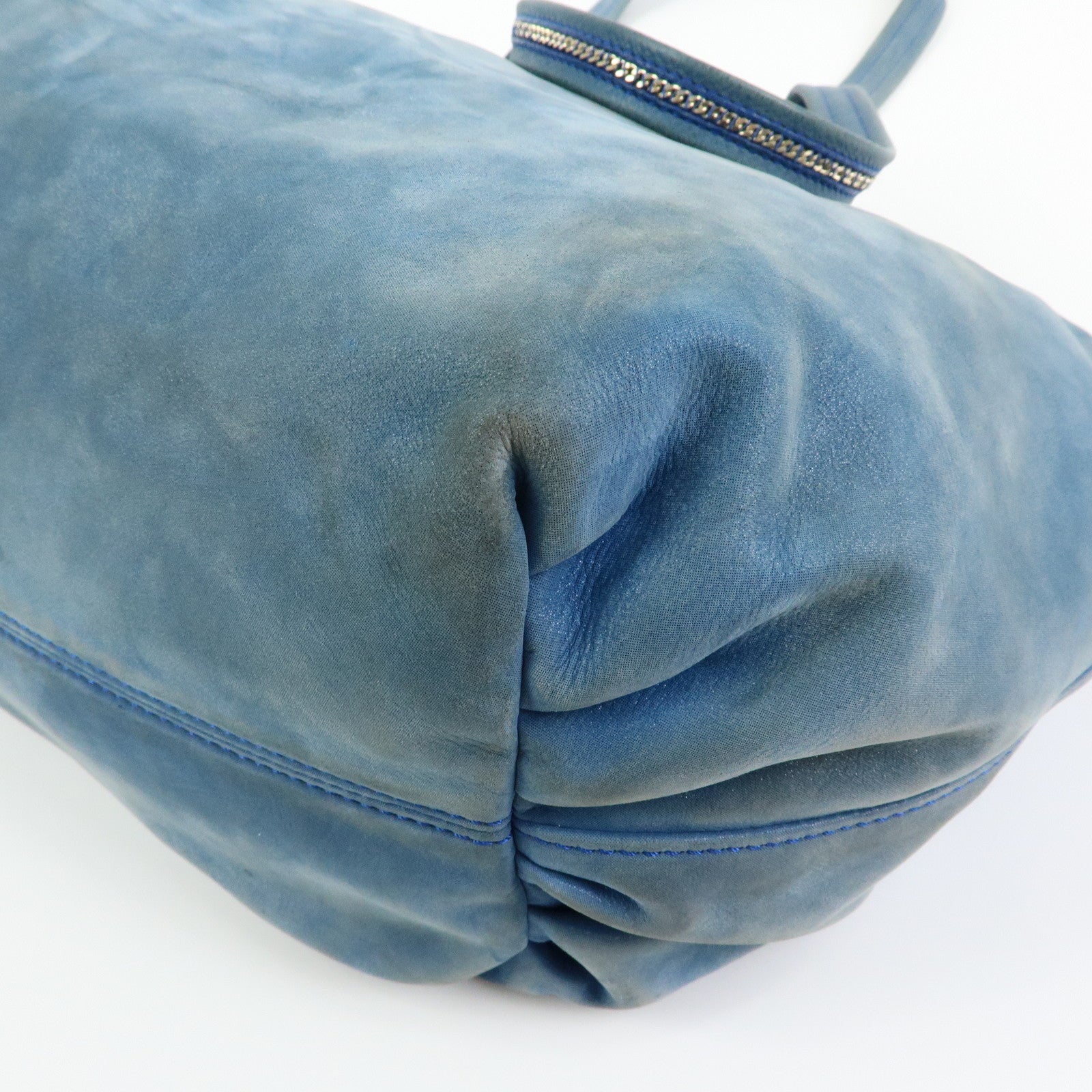 FENDI Lampo Leather Tote Bag Shoulder Bag Blue 8BR636