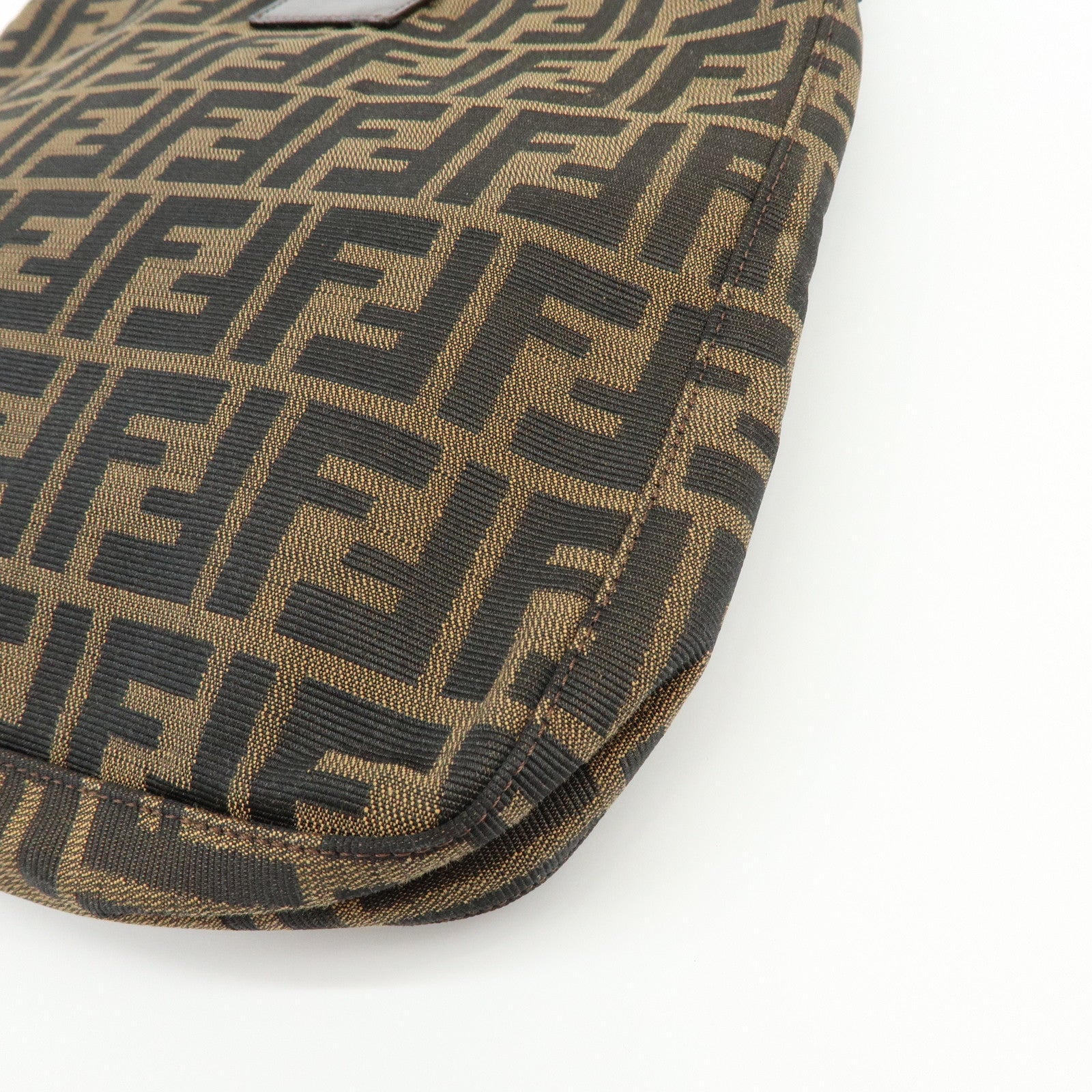 FENDI Zucca Canvas Leather Shoulder Bag Brown Black 26727