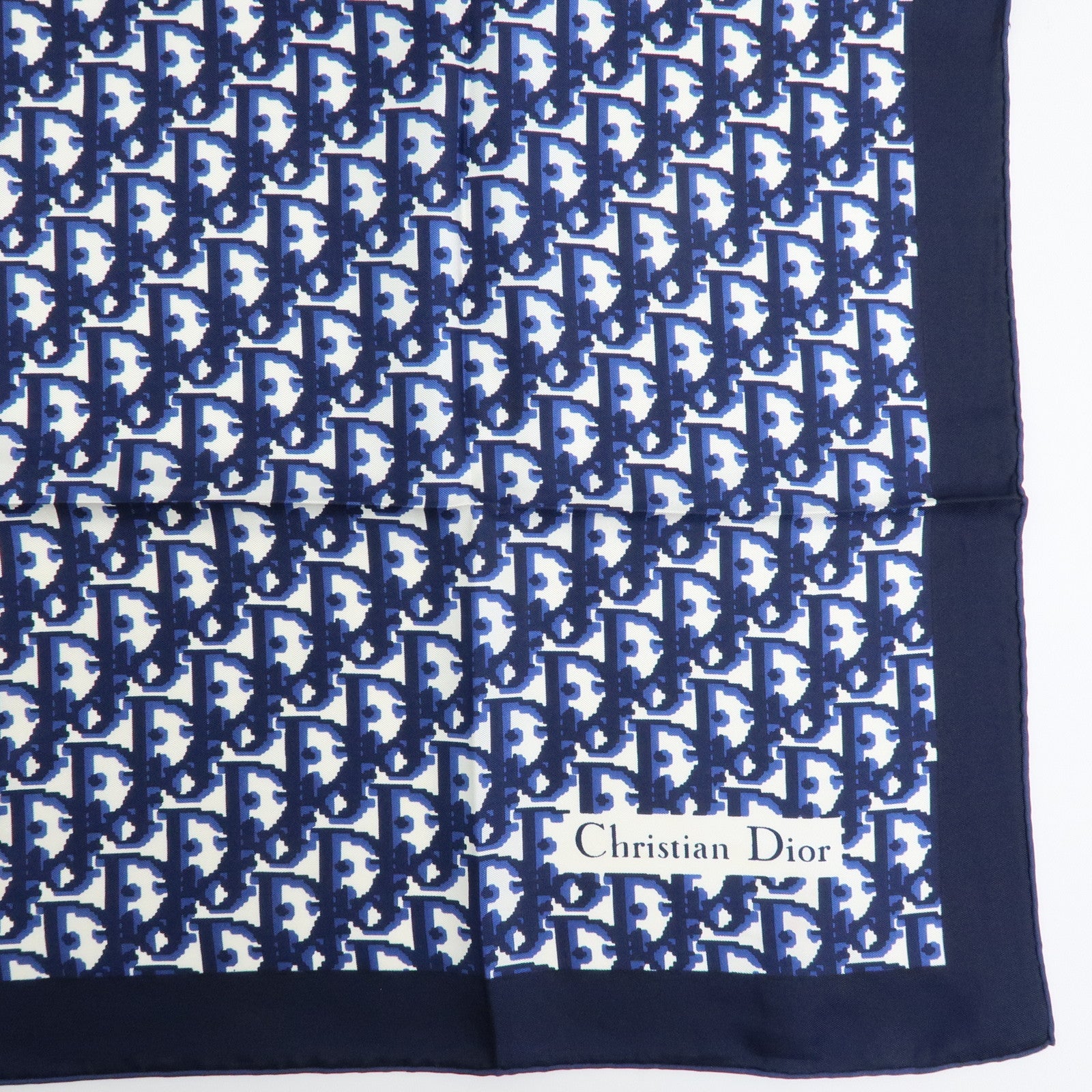 Christian Dior Trotter Silk 100% Scarf Navy Blue White