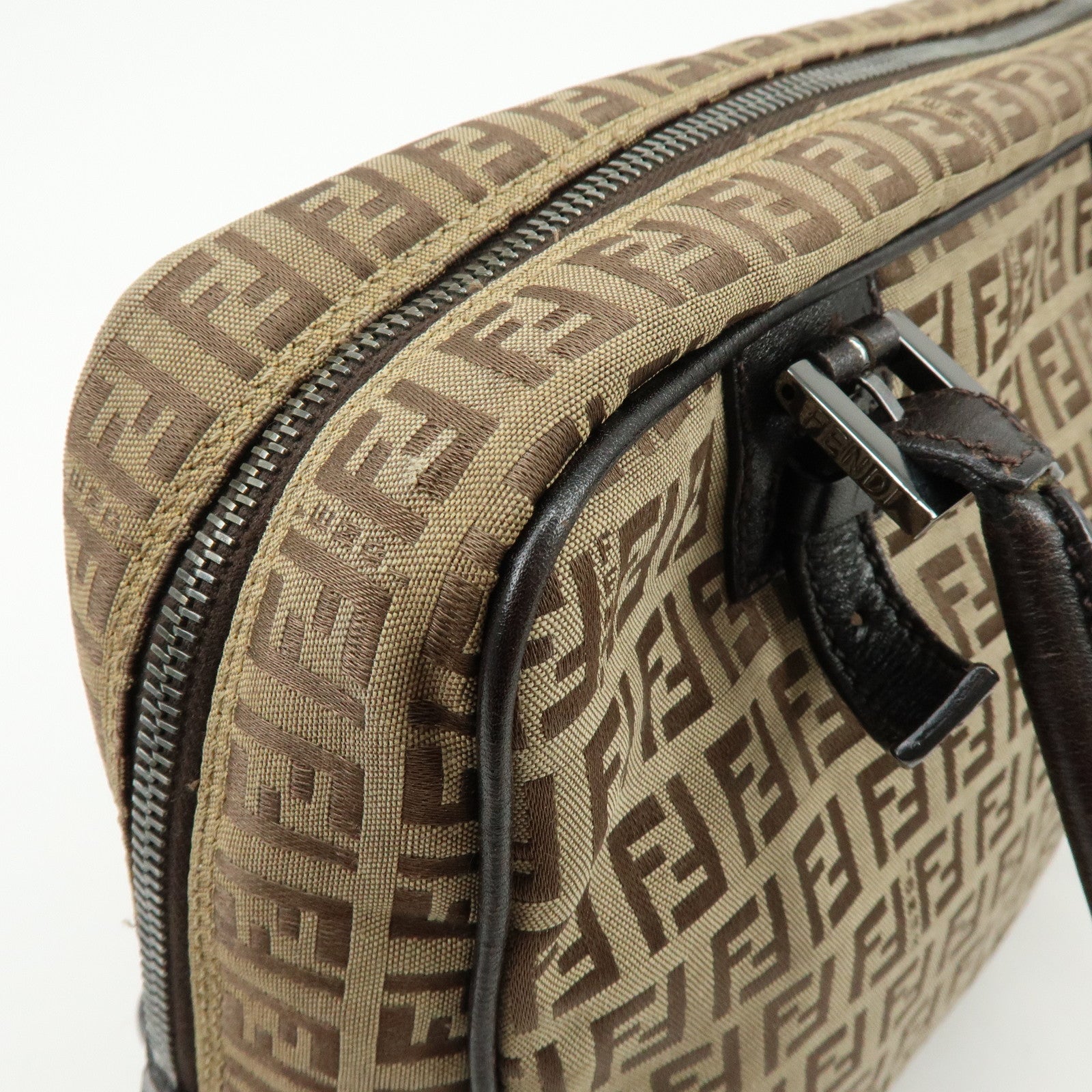 FENDI Zucchino Canvas Leather Boston Bag Shoulder Bag Beige 8BN005