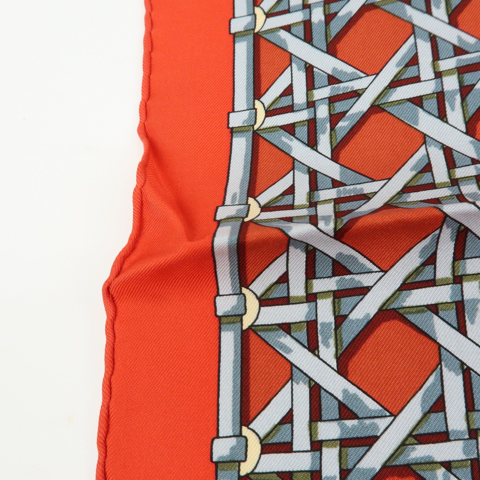 HERMES Carre 90 Silk 100% Scarf FEUX DE ROUTE Lantern Motif Red Gold