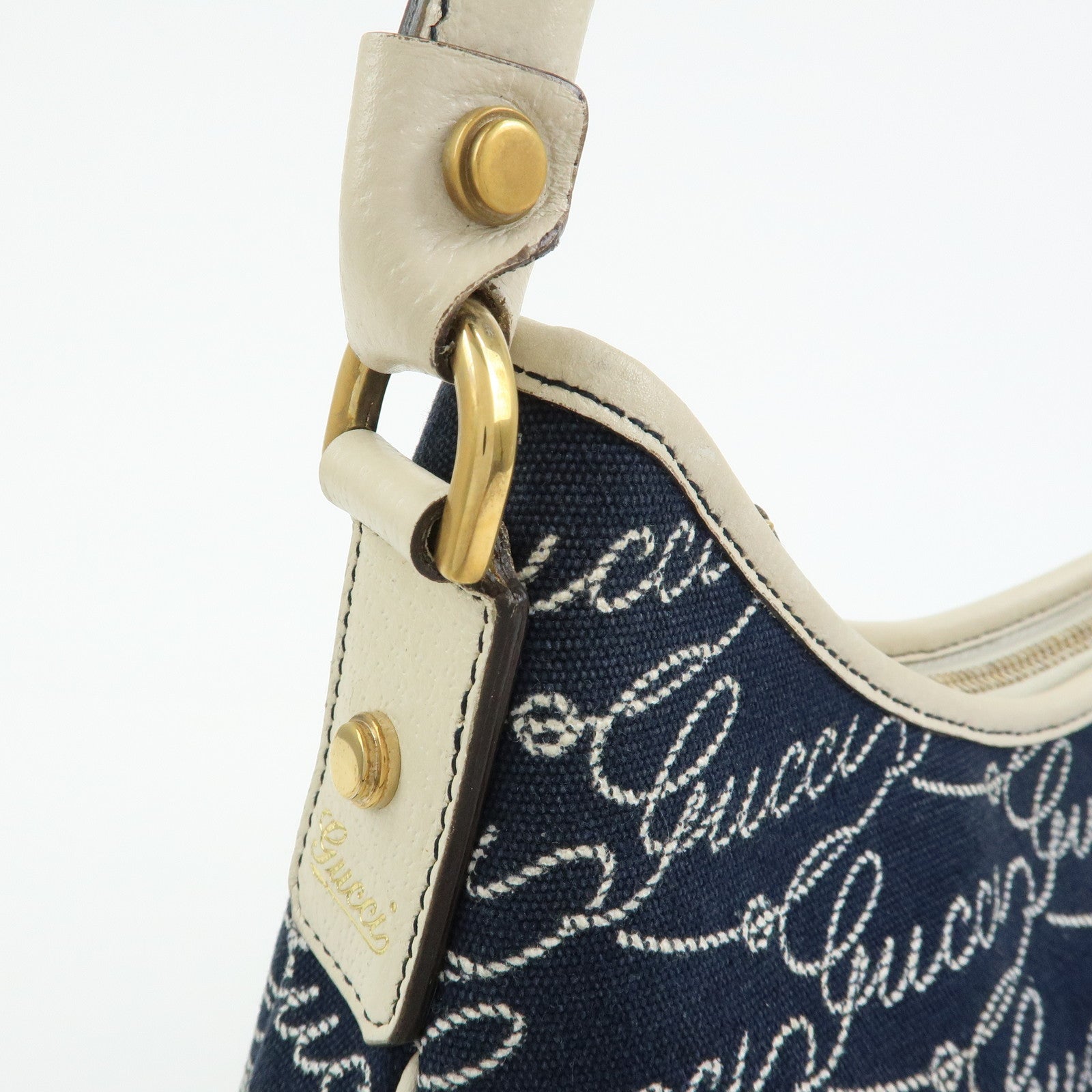 GUCCI Abbey Canvas Leather Shoulder Bag Hand Bag Navy White 130738