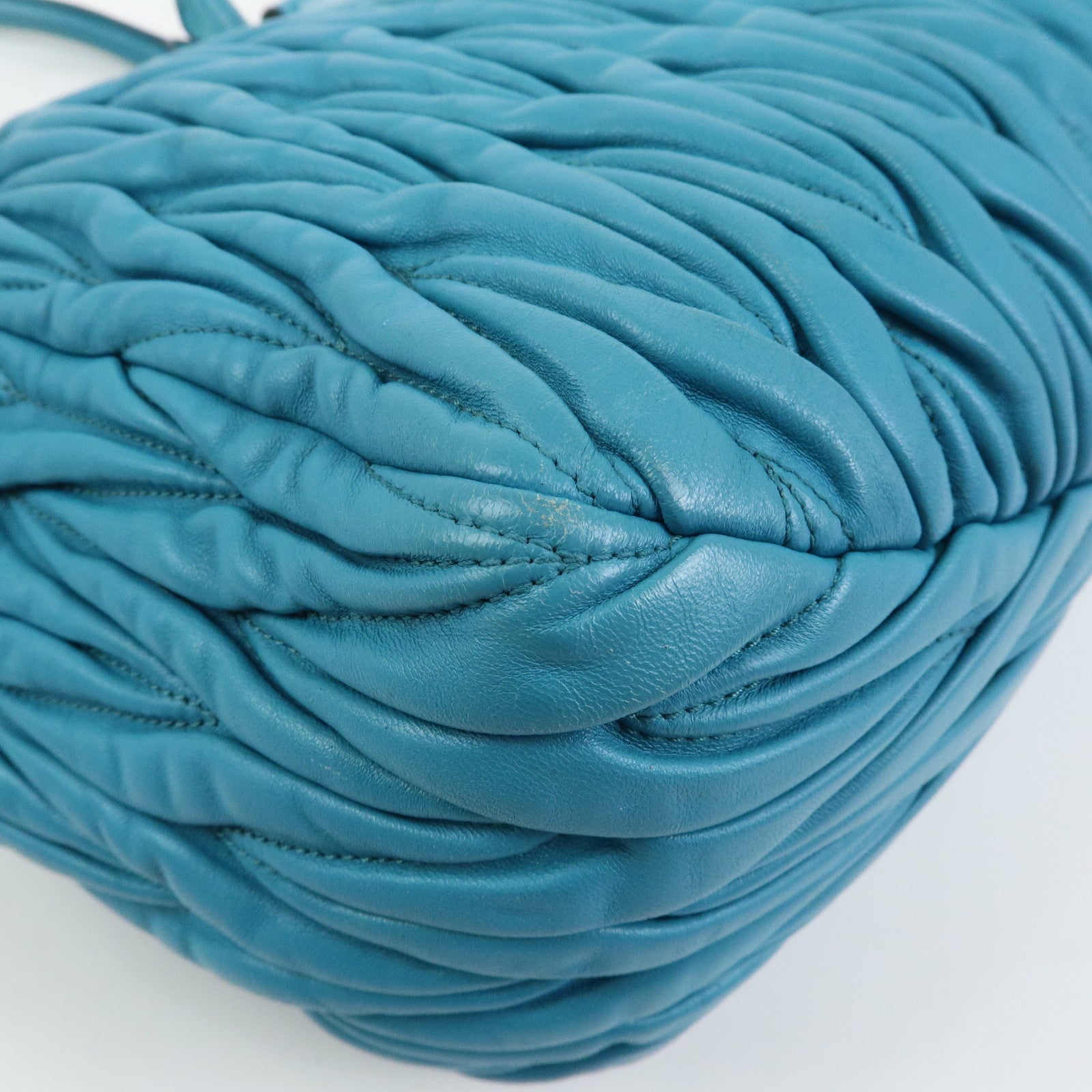 MIU MIU Matelasse Nappa Leather 2Way Bag Hand Shoulder Bag Blue RN0874