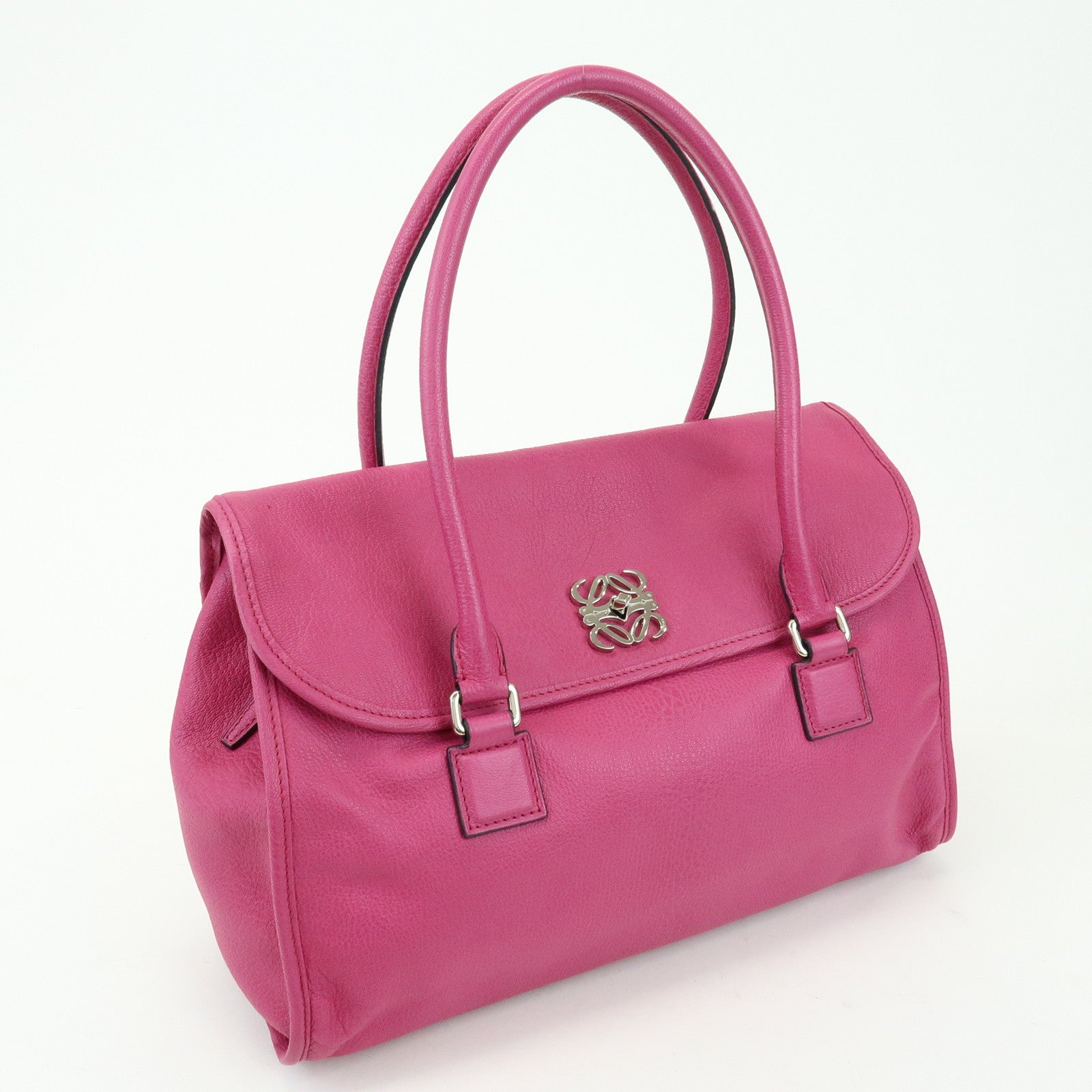 LOEWE Anagram Leather Hand Bag Shoulder Bag Mini Boston Bag Pink