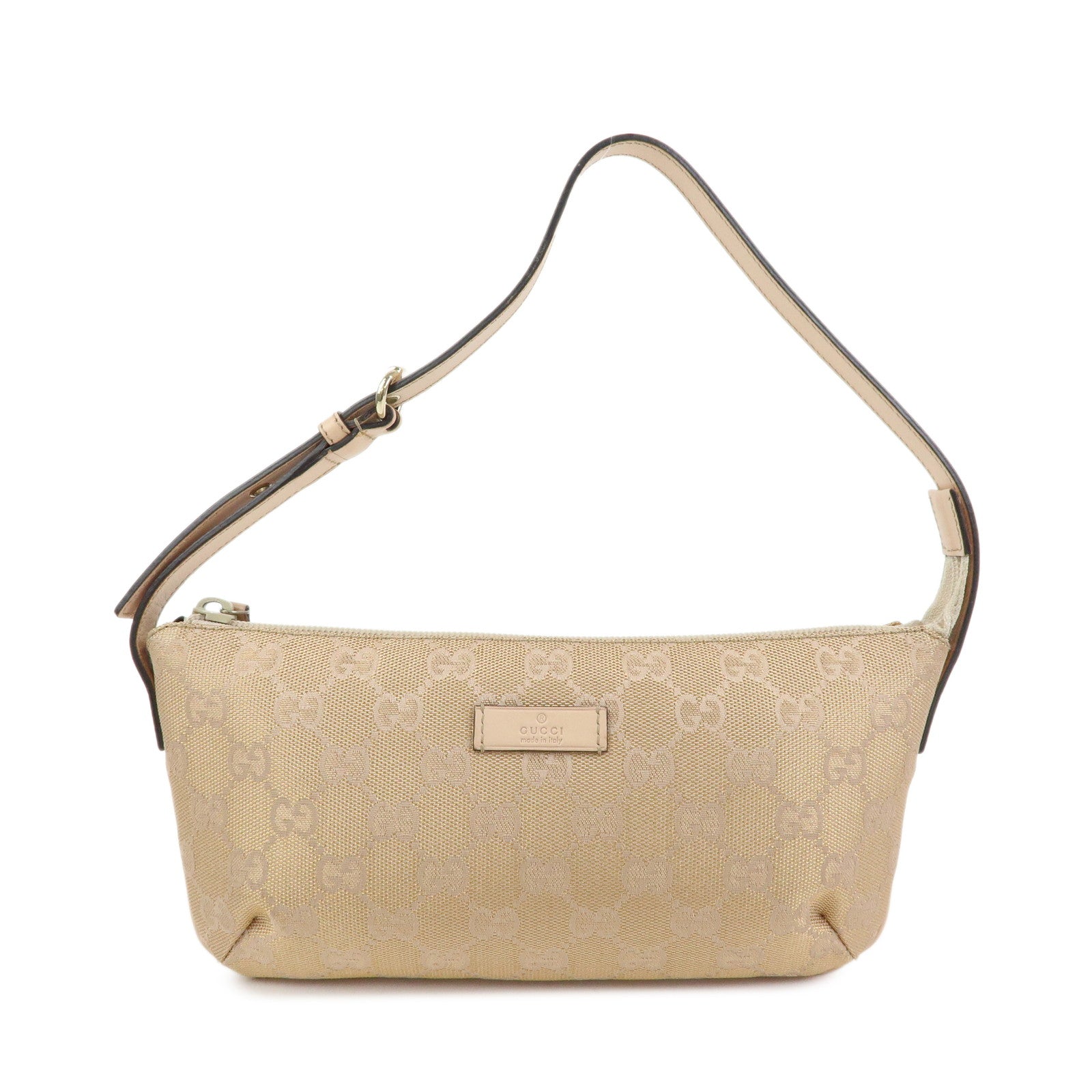 GUCCI GG Canvas Leather Hand Bag Pouch Beige Pink 190393