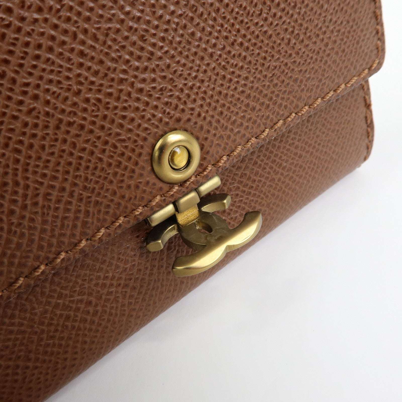 CHANEL COCO Mark Leather Bi-fold Compact Wallet Brown Gold
